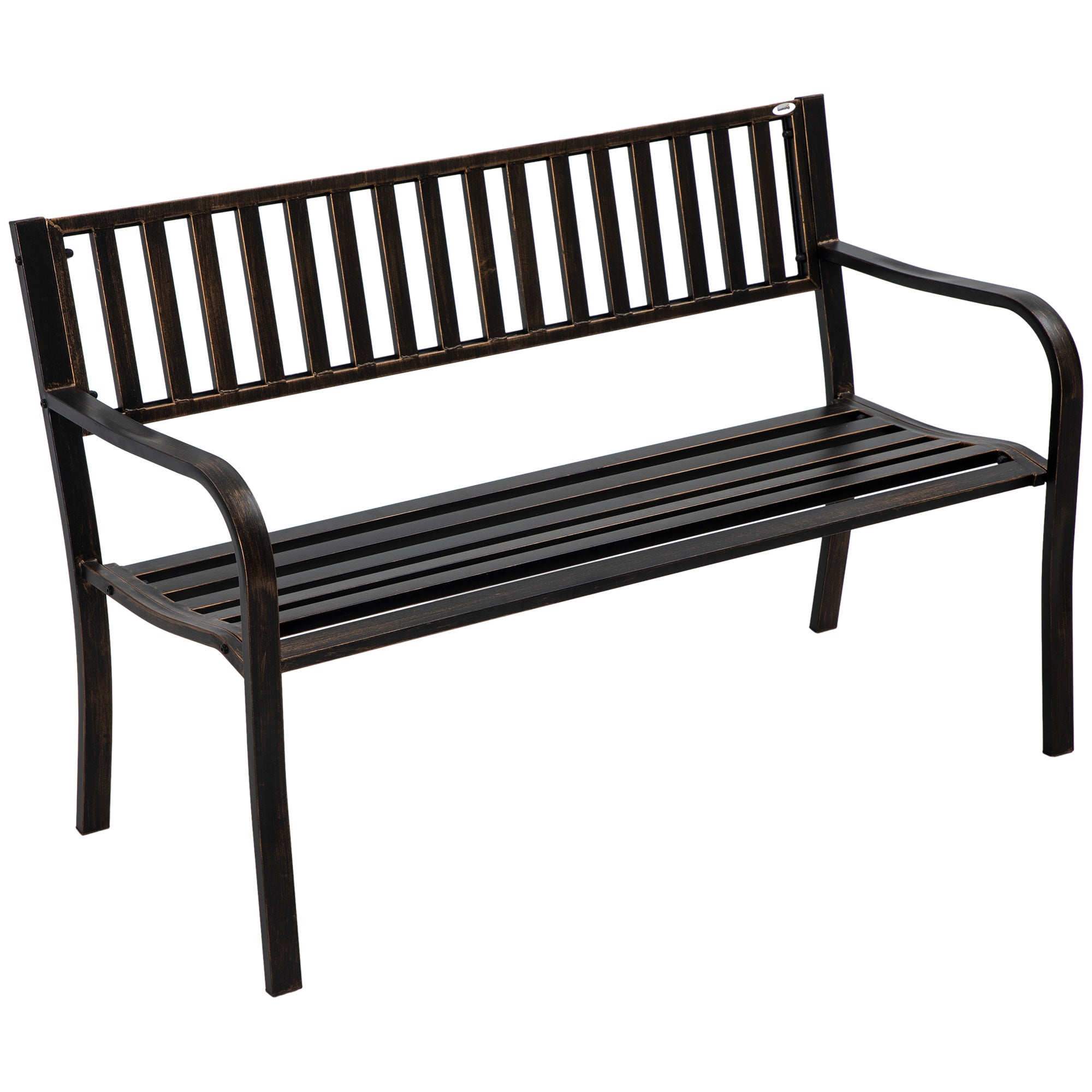 Outsunny 50" Steel Garden Bench Patio Metal Backyard Park Chair Outdoor Seat Furniture, Brown