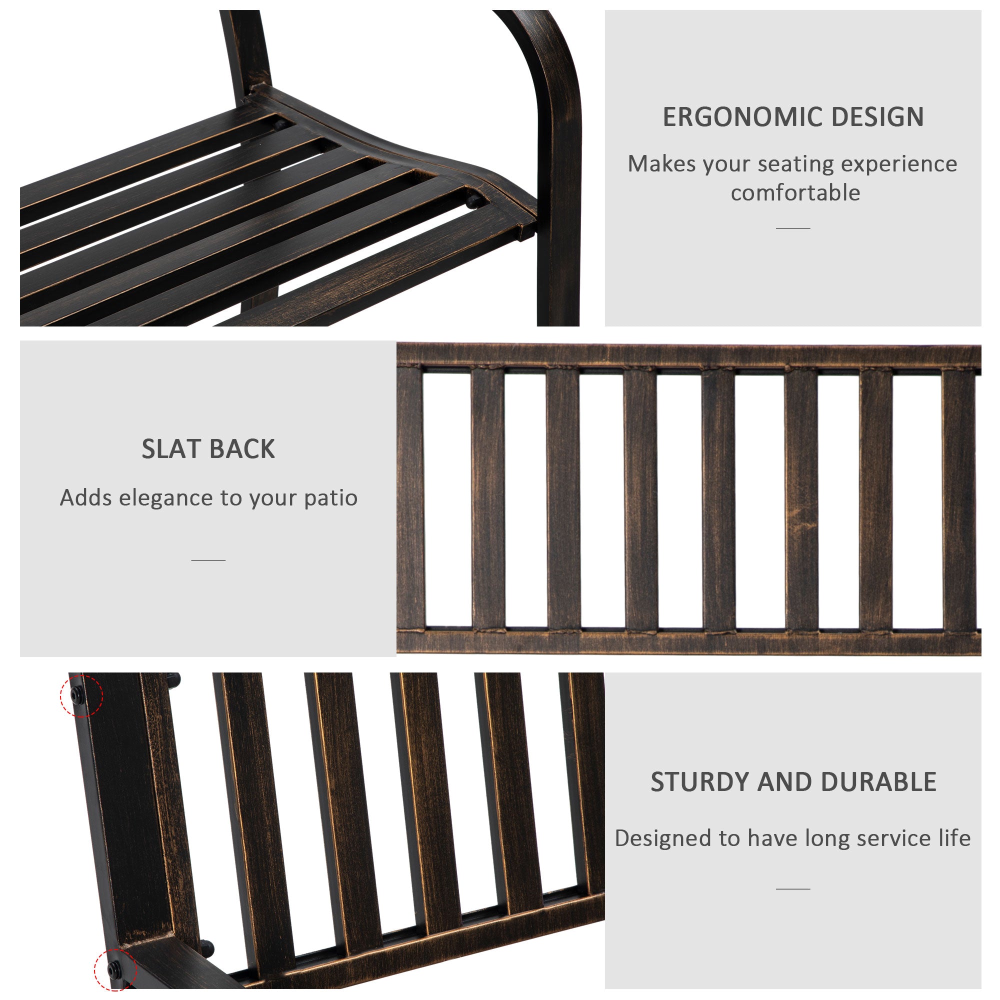 Outsunny 50" Steel Garden Bench Patio Metal Backyard Park Chair Outdoor Seat Furniture, Brown