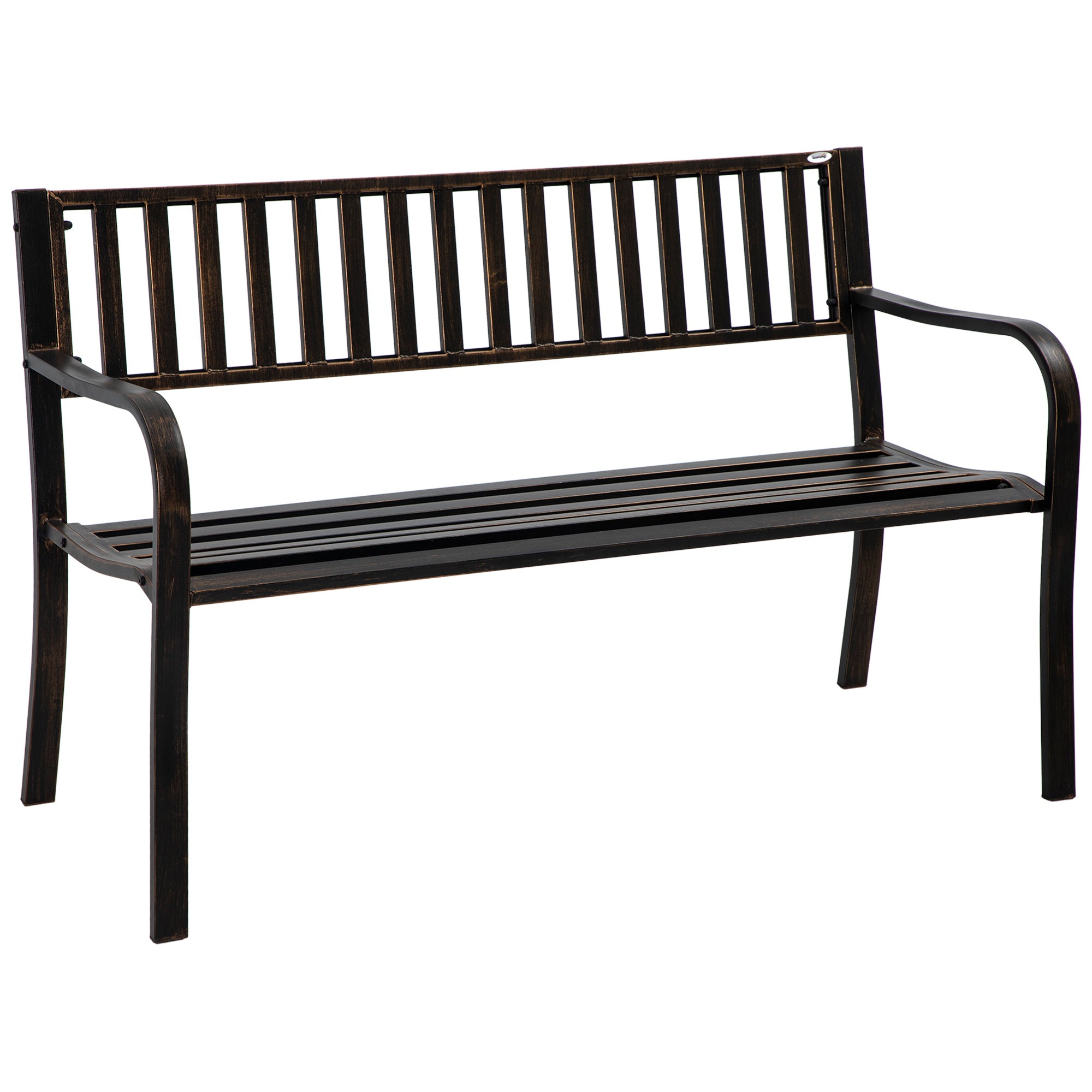 Outsunny 50" Steel Garden Bench Patio Metal Backyard Park Chair Outdoor Seat Furniture, Brown