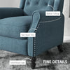 HOMCOM Push Back Recliner Chair, Fabric Reclining Chair, Tufted Wingback Chair with Nail Head Trim, Footrest, Solid Wood Legs for Living Room, Blue