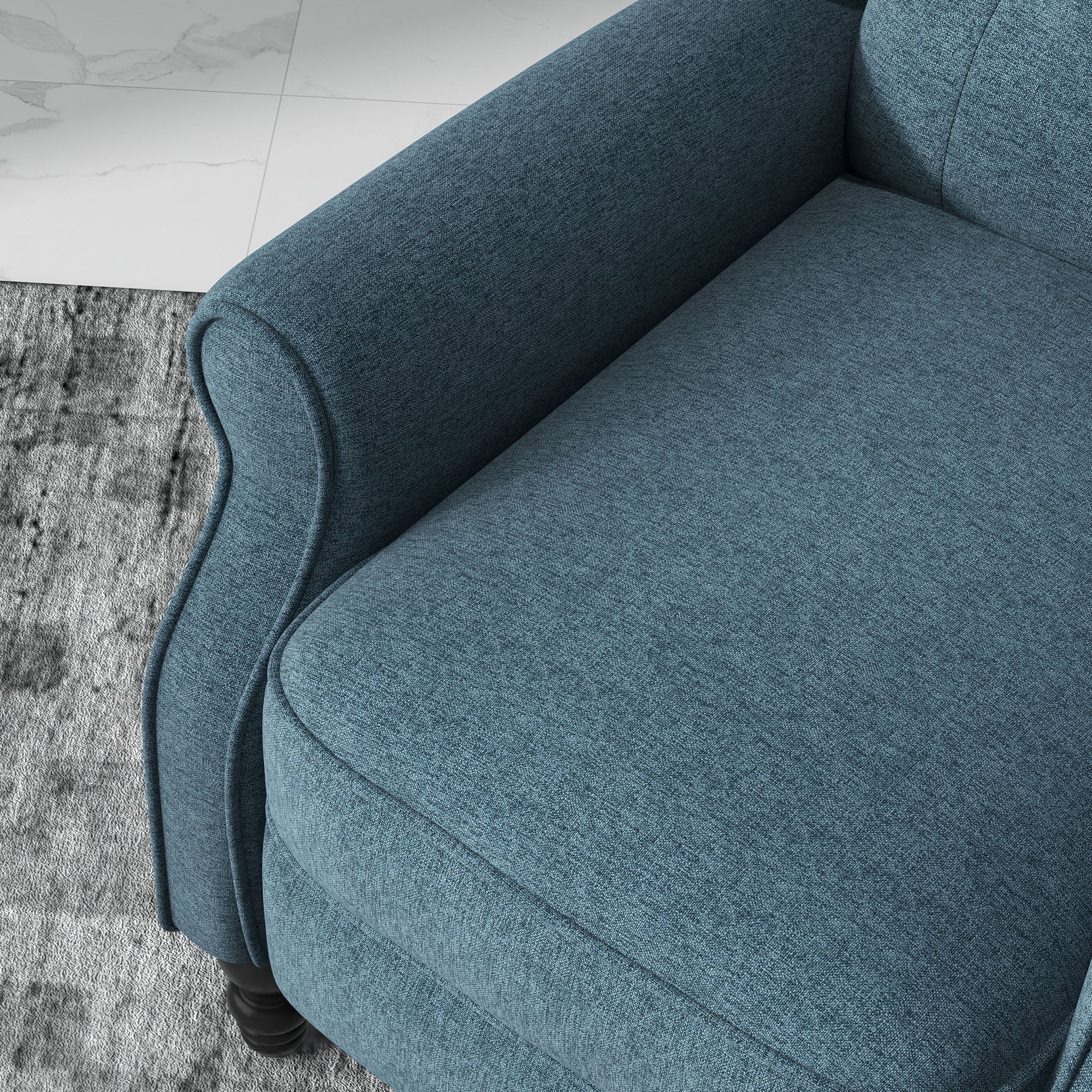 HOMCOM Push Back Recliner Chair, Fabric Reclining Chair, Tufted Wingback Chair with Nail Head Trim, Footrest, Solid Wood Legs for Living Room, Blue
