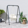 Outsunny Hammock Chair Swing Hanging Chair with Cushion, Cotton Rope Boho Swing Chair with Chain, Steel Frame for Indoor, Outdoor, Bedroom, Patio, Balcony, Cream White