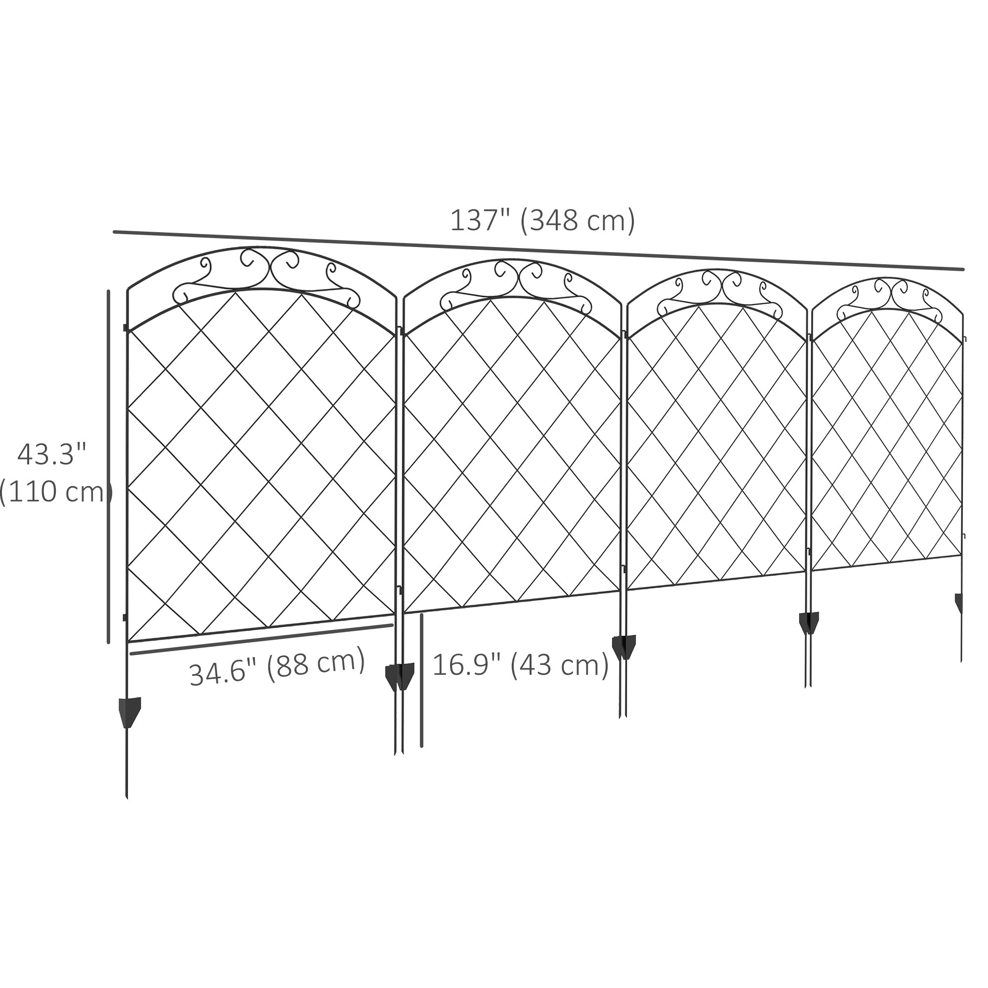 Outsunny Garden Fence, 4 Pack Steel Fence Panels, 11.4' L x 43