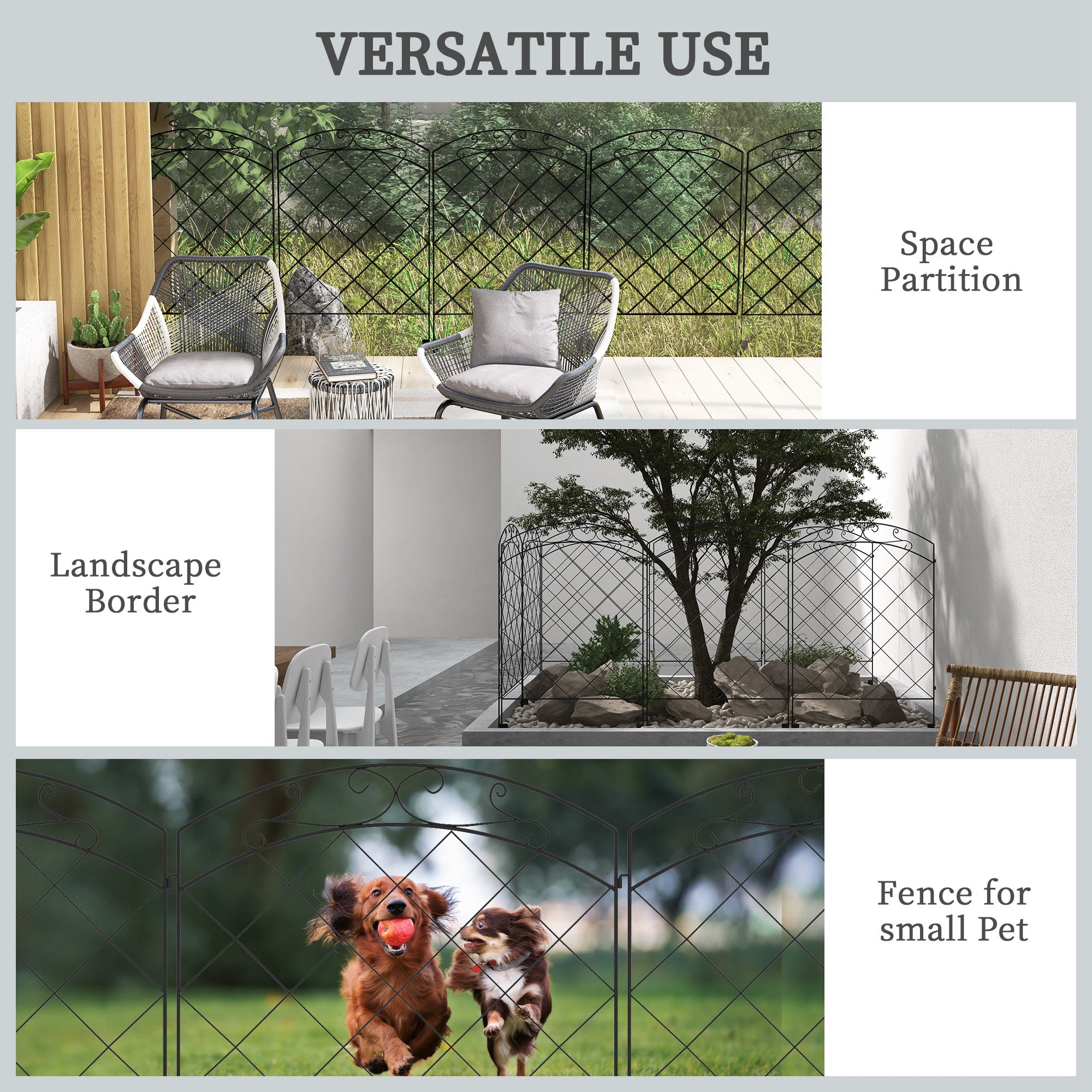 Outsunny Garden Fence, 4 Pack Steel Fence Panels, 11.4' L x 43