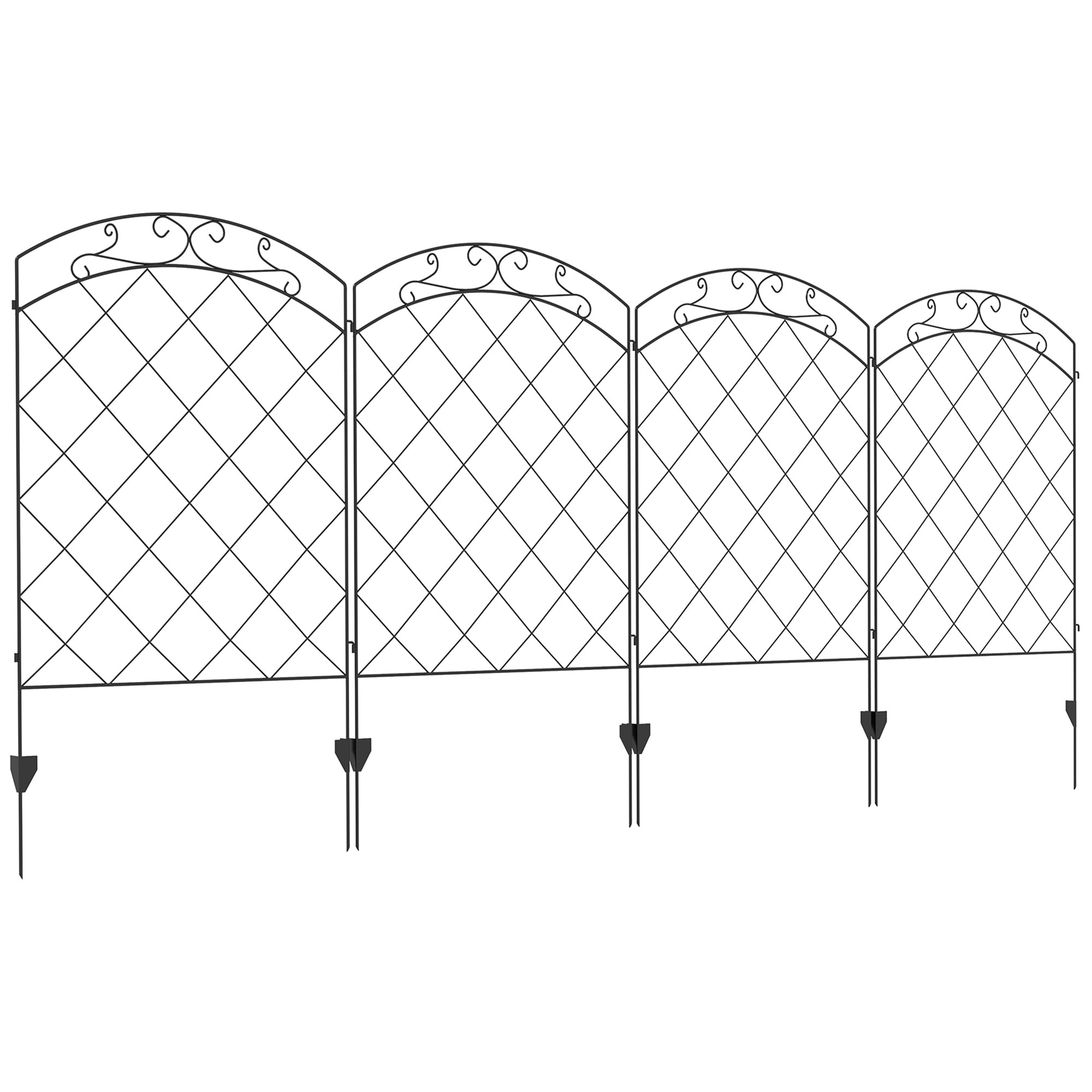Outsunny Garden Fence, 4 Pack Steel Fence Panels, 11.4' L x 43" H, Rust-Resistant Animal Barrier, Decorative Border Flower Edging for Yard, Patio, Outdoor Decor, Swirl Vines