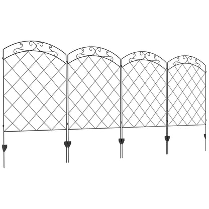 Outsunny Garden Fence, 4 Pack Steel Fence Panels, 11.4' L x 43" H, Rust-Resistant Animal Barrier, Decorative Border Flower Edging for Yard, Patio, Outdoor Decor, Swirl Vines