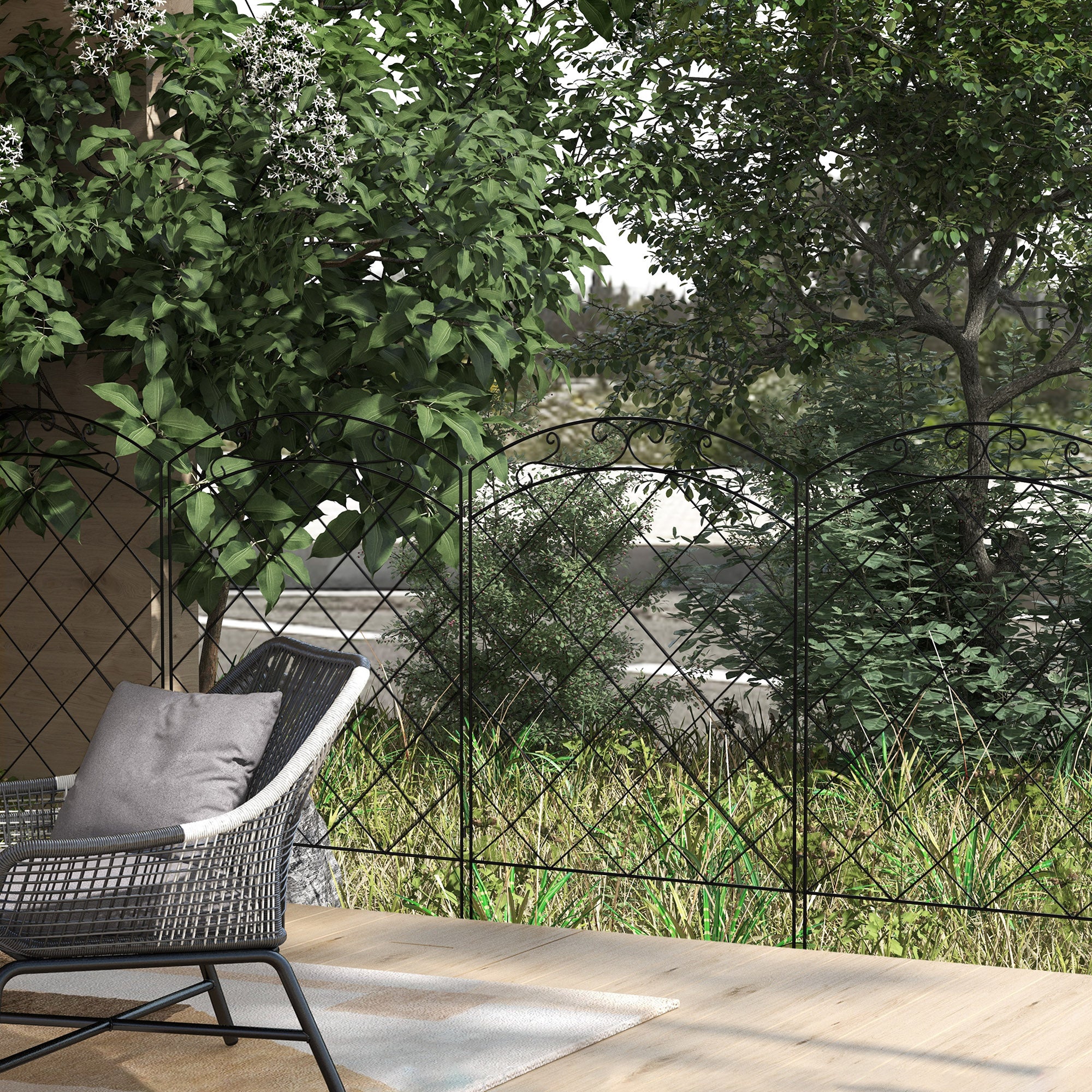 Outsunny Garden Fence, 4 Pack Steel Fence Panels, 11.4' L x 43" H, Rust-Resistant Animal Barrier, Decorative Border Flower Edging for Yard, Patio, Outdoor Decor, Swirl Vines