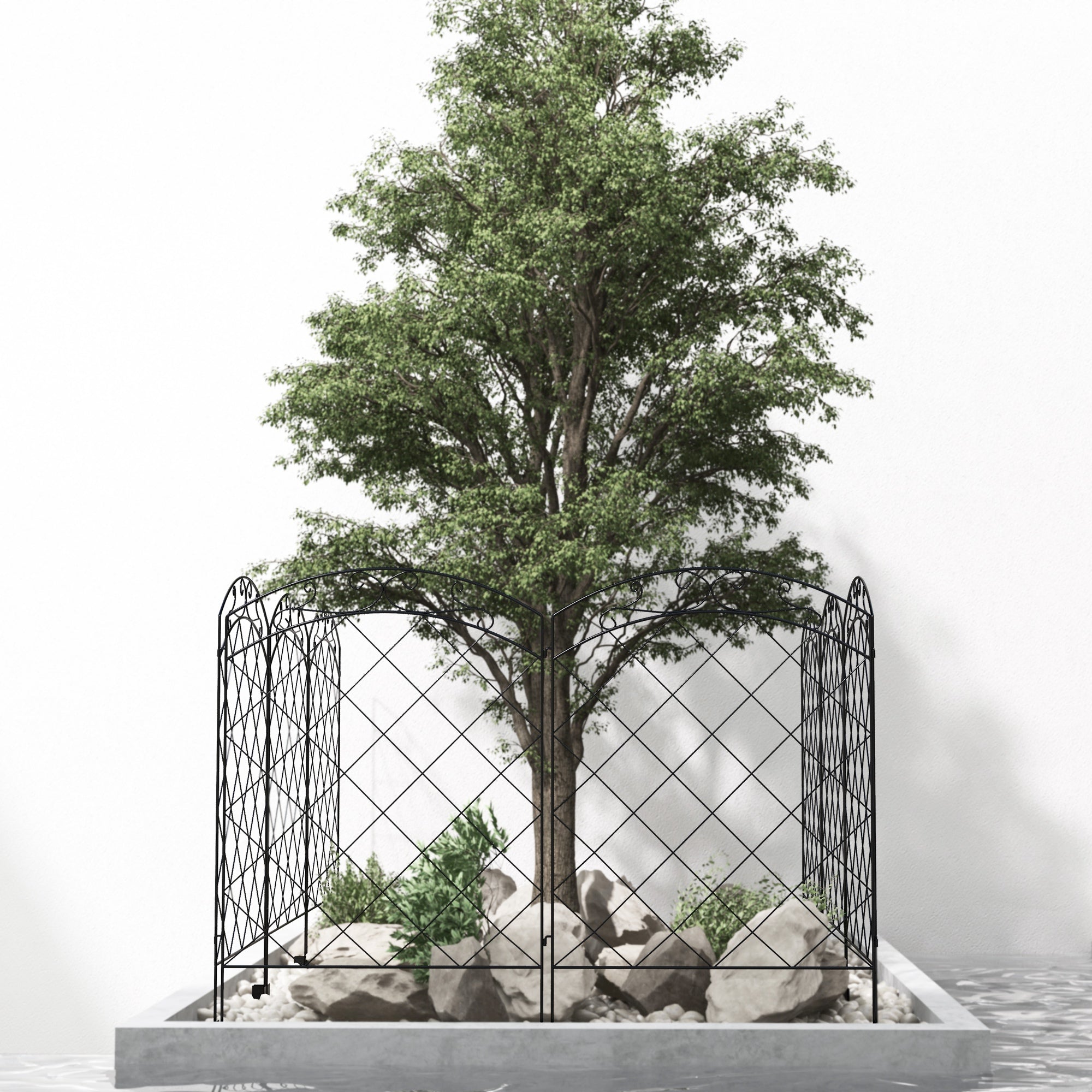 Outsunny Garden Fence, 4 Pack Steel Fence Panels, 11.4' L x 43" H, Rust-Resistant Animal Barrier, Decorative Border Flower Edging for Yard, Patio, Outdoor Decor, Swirl Vines