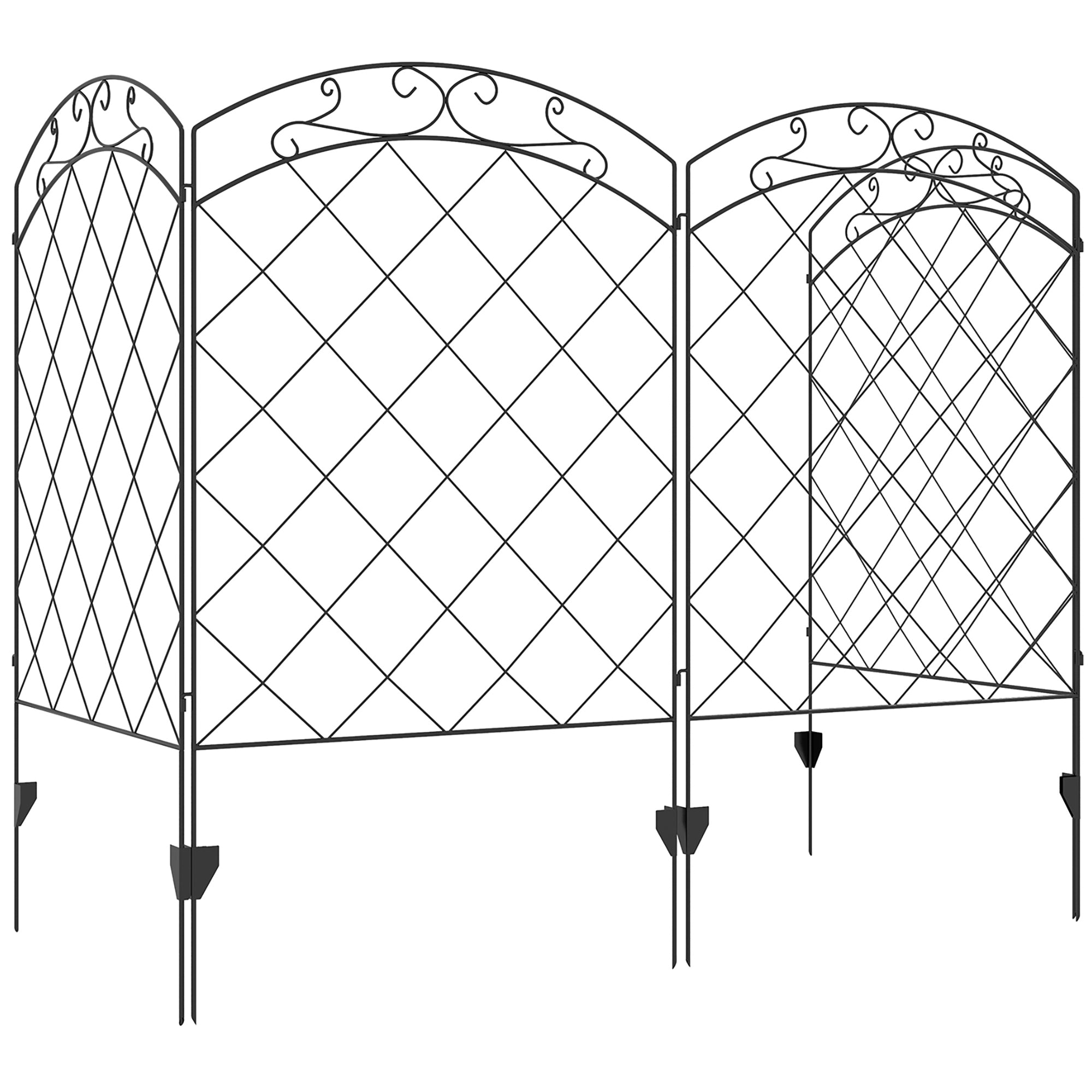 Outsunny Garden Fence, 4 Pack Steel Fence Panels, 11.4' L x 43" H, Rust-Resistant Animal Barrier, Decorative Border Flower Edging for Yard, Patio, Outdoor Decor, Swirl Vines