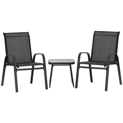 Outsunny 3-Piece Patio Bistro Set, Outdoor Table and Chairs with Stackable Chairs, Breathable Mesh Fabric for Balcony, Black