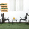 Outsunny 3-Piece Patio Bistro Set, Outdoor Table and Chairs with Stackable Chairs, Breathable Mesh Fabric for Balcony, Black