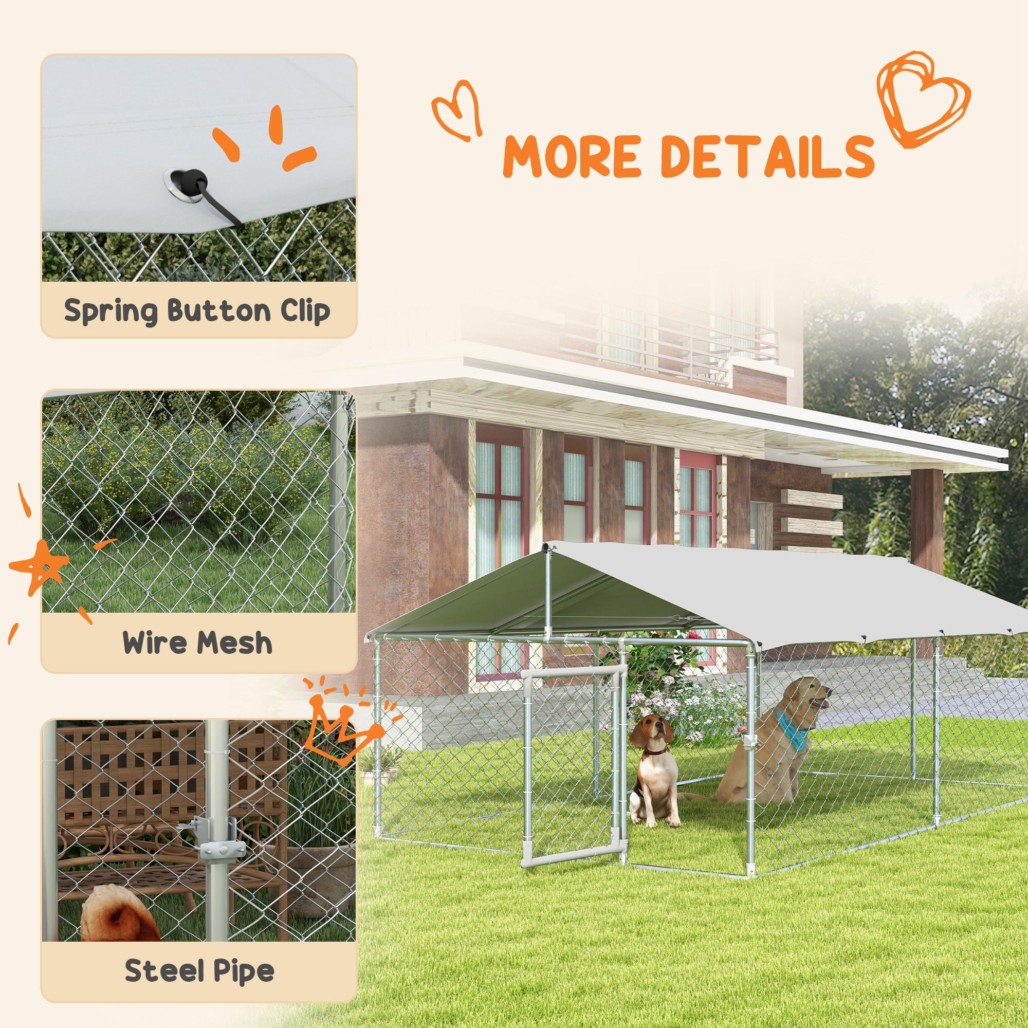 PawHut Outdoor Dog Kennel Dog Run with Waterproof, UV Resistant Cover for Medium and Large Sized Dogs, 13.1' x 7.5' x 4.9', Silver