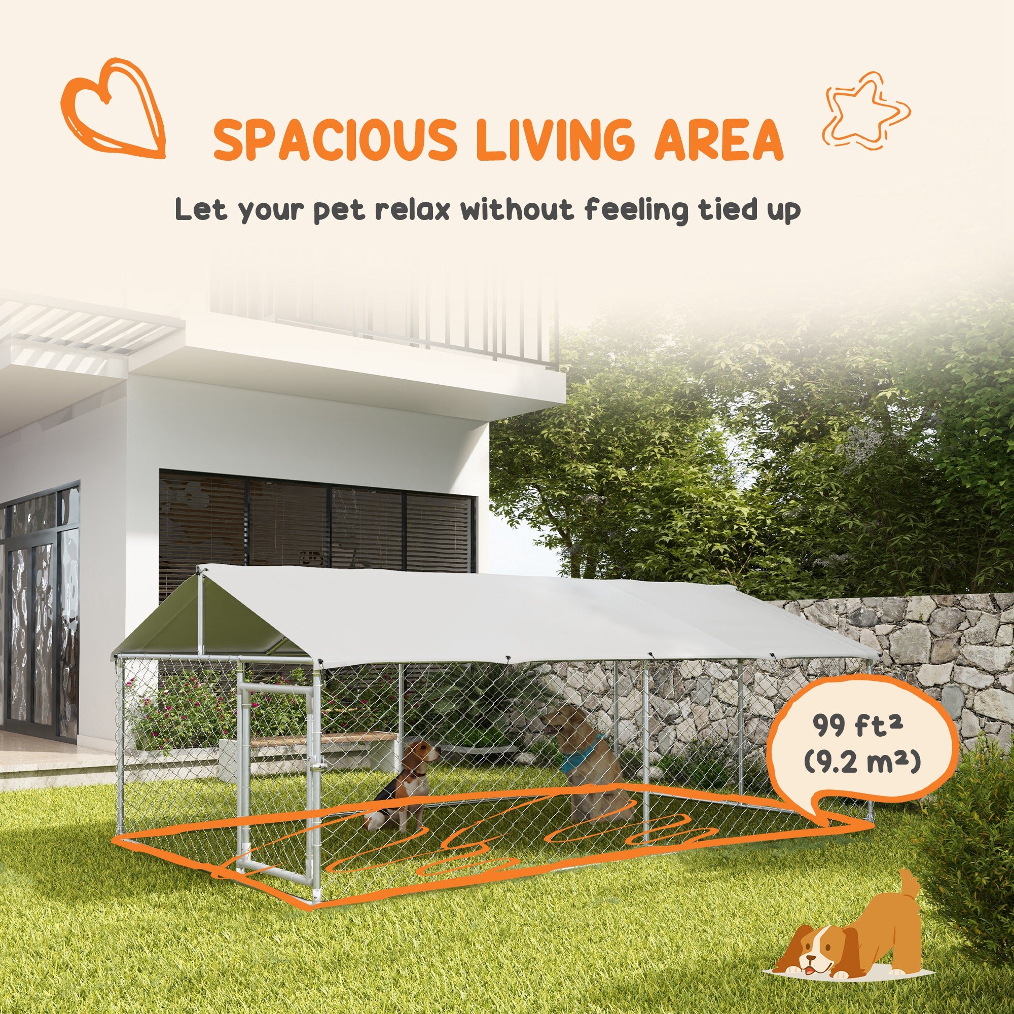 PawHut Outdoor Dog Kennel Dog Run with Waterproof, UV Resistant Cover for Medium and Large Sized Dogs, 13.1' x 7.5' x 4.9', Silver