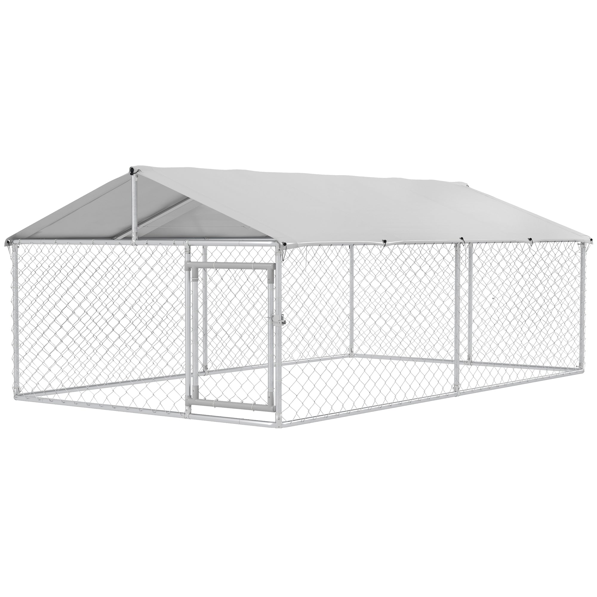 PawHut Outdoor Dog Kennel Dog Run with Waterproof, UV Resistant Cover for Medium and Large Sized Dogs, 13.1' x 7.5' x 4.9', Silver