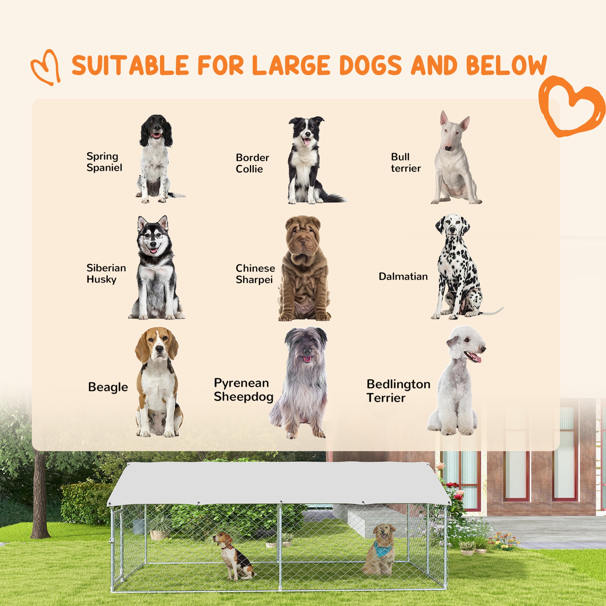 PawHut Outdoor Dog Kennel Dog Run with Waterproof, UV Resistant Cover for Medium and Large Sized Dogs, 13.1' x 7.5' x 4.9', Silver