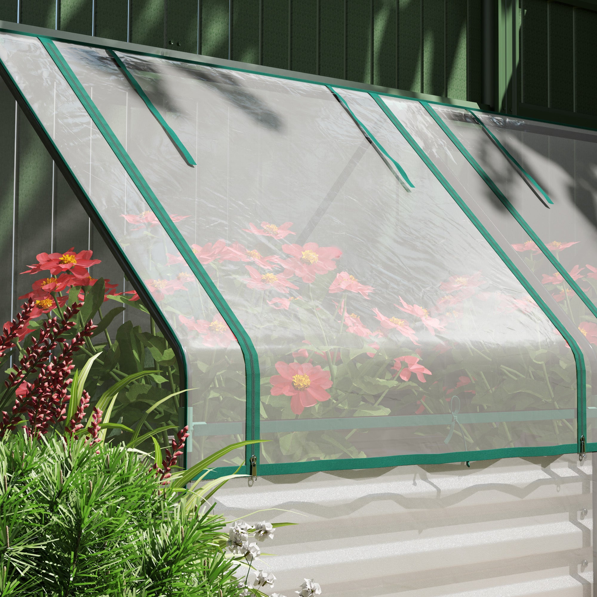 Outsunny 6' x 3' Metal Planter Box with 2 Roll-Up Windows, Raised Garden Bed with Mini Greenhouse for Herbs, Vegetables, Clear and Silver