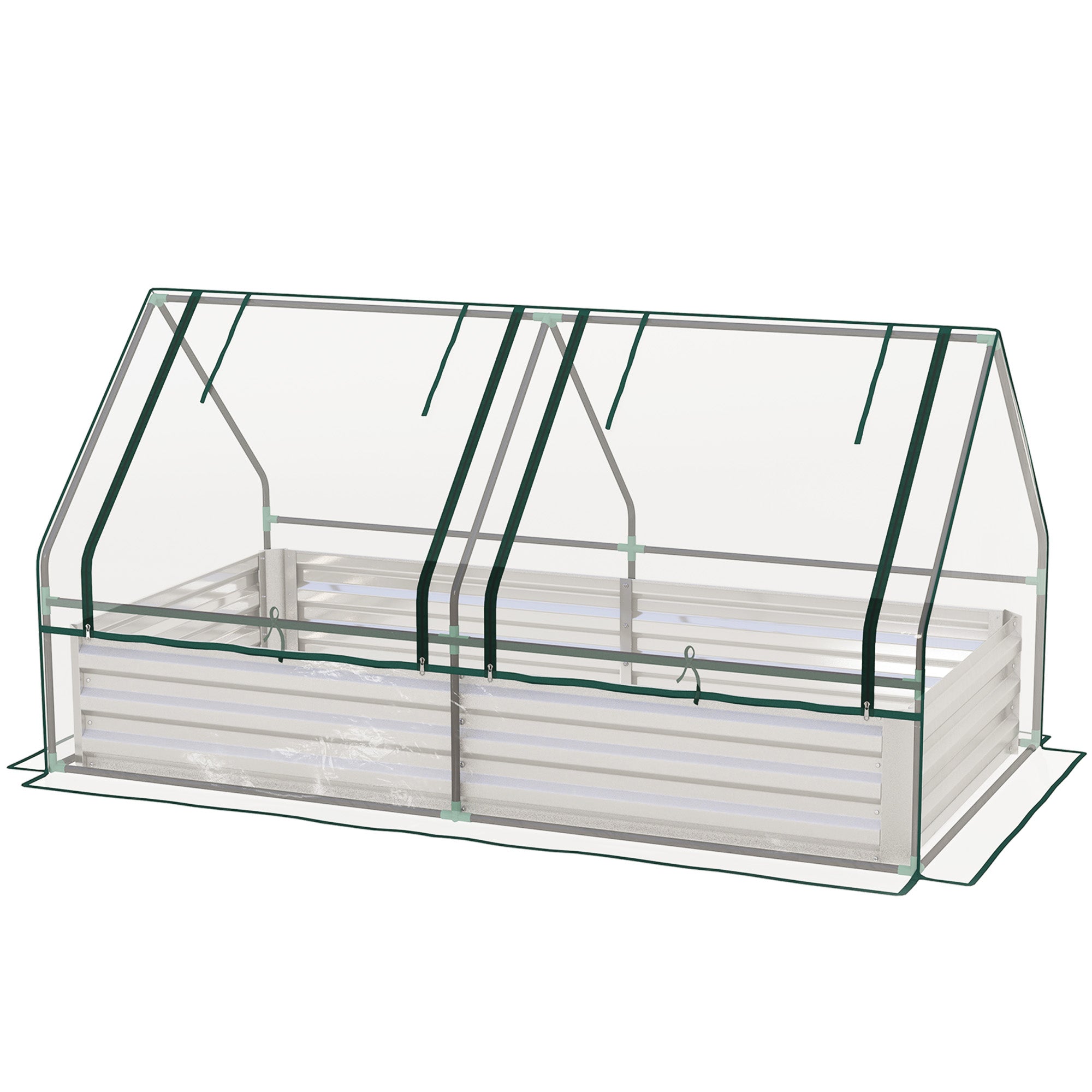 Outsunny 6' x 3' Metal Planter Box with 2 Roll-Up Windows, Raised Garden Bed with Mini Greenhouse for Herbs, Vegetables, Clear and Silver