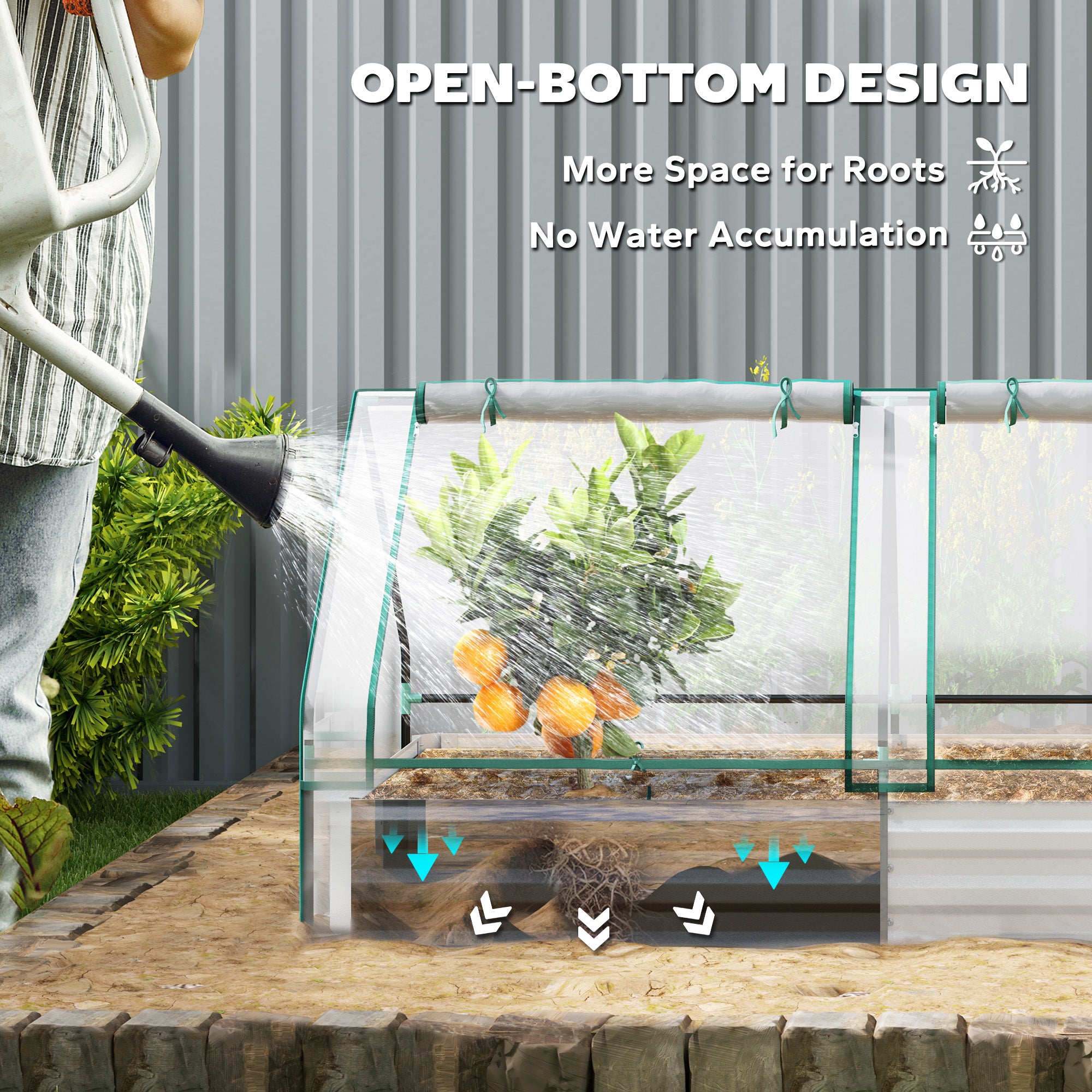 Outsunny 6' x 3' Metal Planter Box with 2 Roll-Up Windows, Raised Garden Bed with Mini Greenhouse for Herbs, Vegetables, Clear and Silver