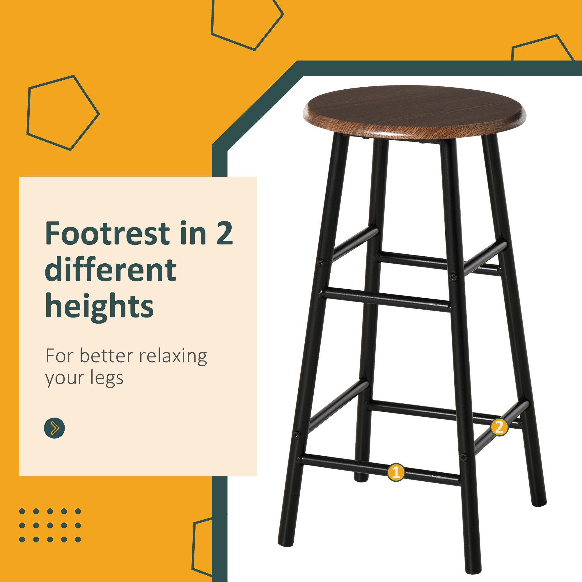 HOMCOM 3 Piece Counter Height Bar Table Set with 1 Table, 2 Matching Stools, Dining Table Set with Storage Shelf and Metal Frame Footrest, Black and Oak