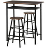 HOMCOM 3 Piece Counter Height Bar Table Set with 1 Table, 2 Matching Stools, Dining Table Set with Storage Shelf and Metal Frame Footrest, Black and Oak