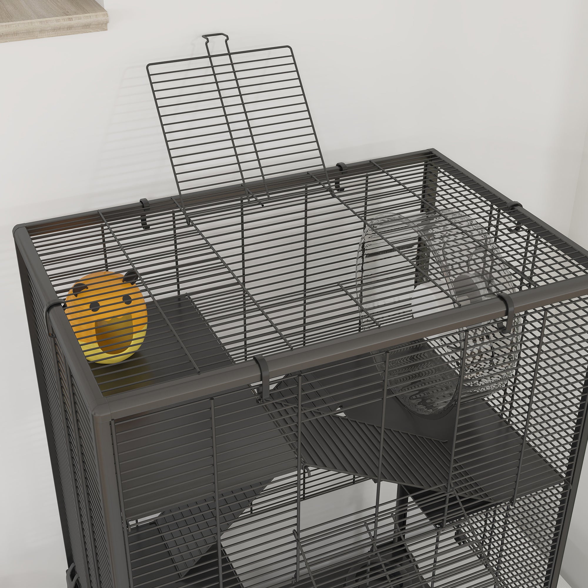 PawHut Hamster Cage with Deep Tempered Glass Bottom, 4 Tiers Large Hamster Tank with Hut, Running Wheel, Platforms, Ramps, Food Dish, Water Bottle, for Syrian, Dwarf, Rats, Gerbils, 60 x 40 x 80cm