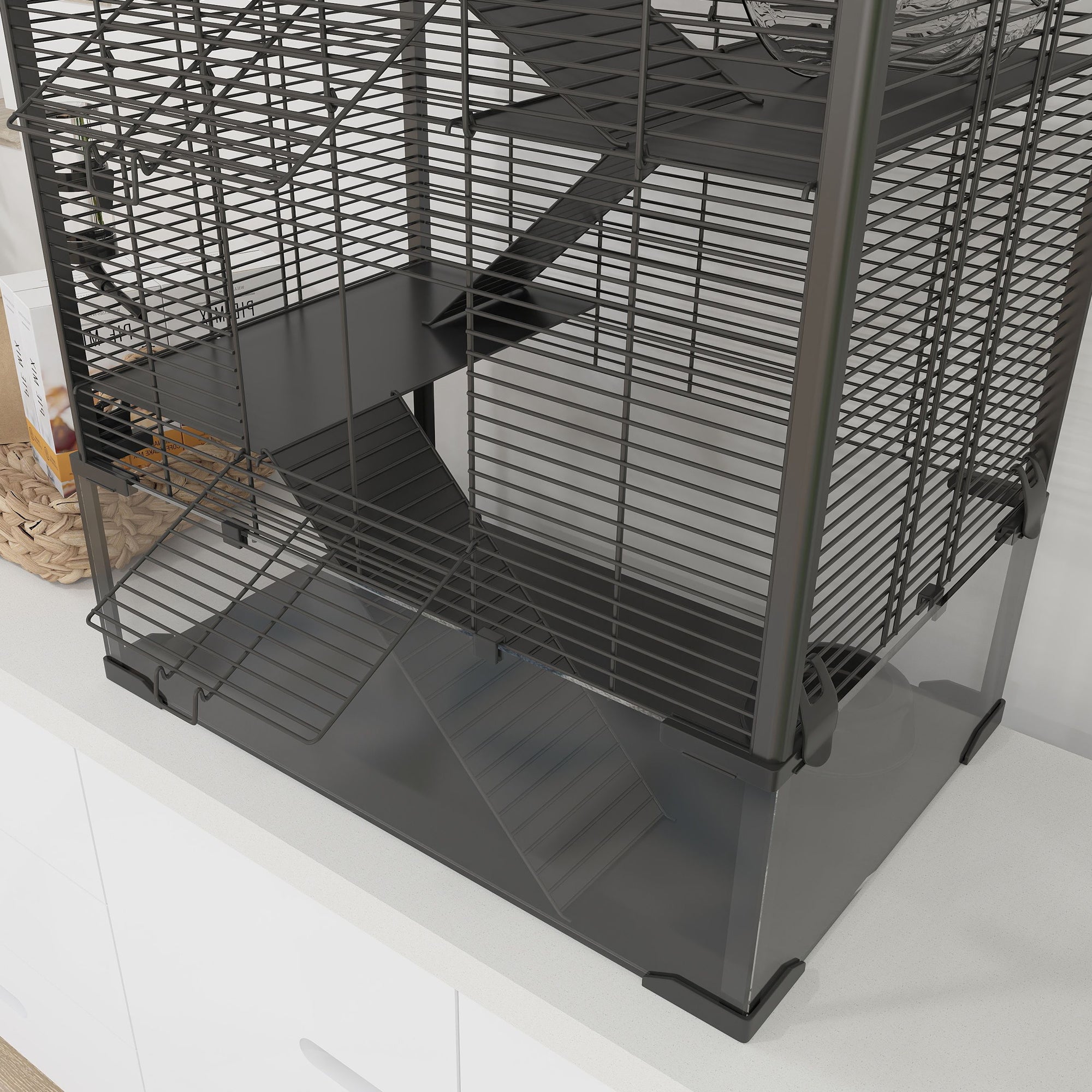 PawHut Hamster Cage with Deep Tempered Glass Bottom, 4 Tiers Large Hamster Tank with Hut, Running Wheel, Platforms, Ramps, Food Dish, Water Bottle, for Syrian, Dwarf, Rats, Gerbils, 60 x 40 x 80cm