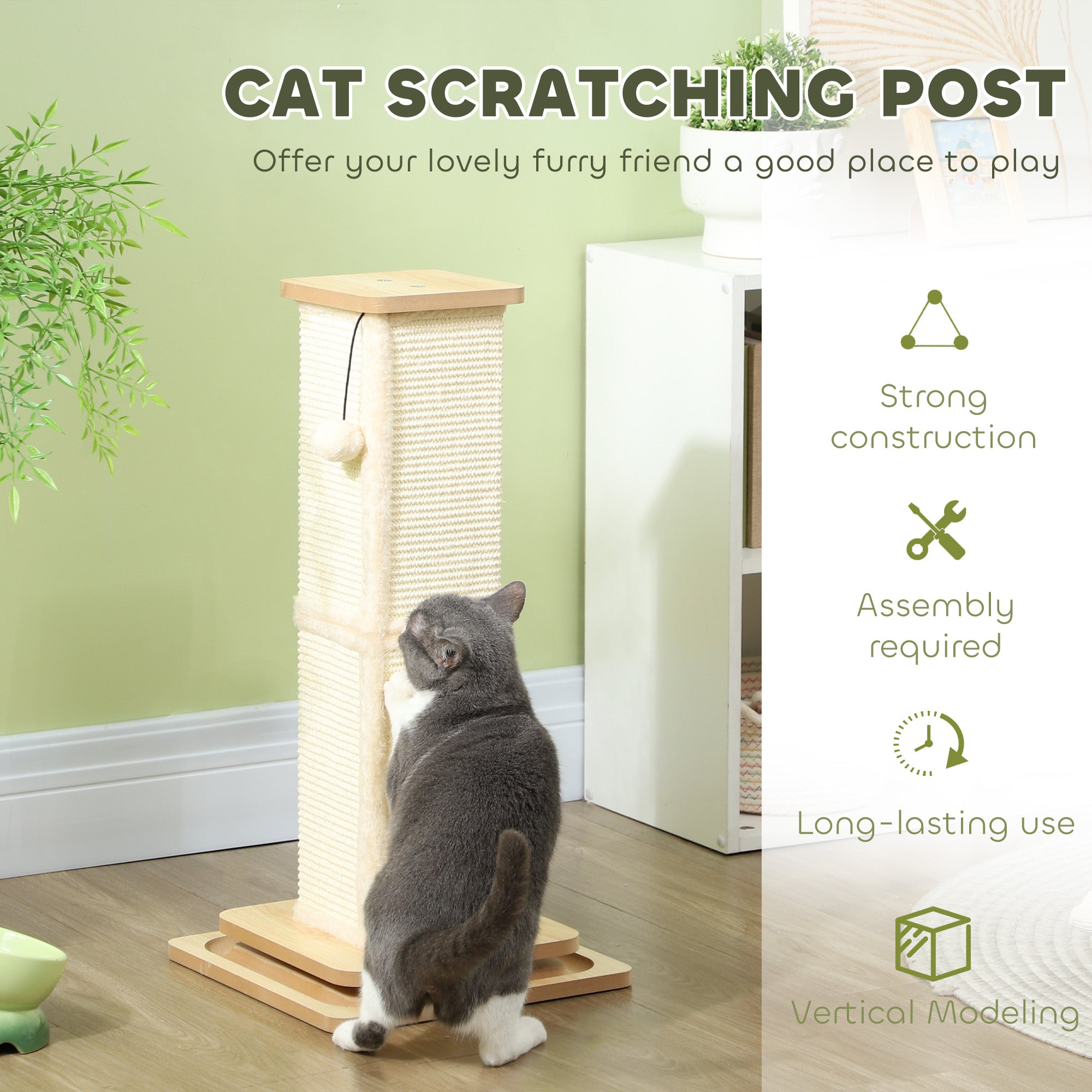 PawHut Cat Scratching Post, 67cm Cat Scratcher with Sisal Scratching Post, Track Ball Toy, Hanging Ball, 3 in 1 Cat Scratcher Post for Indoor Kittens