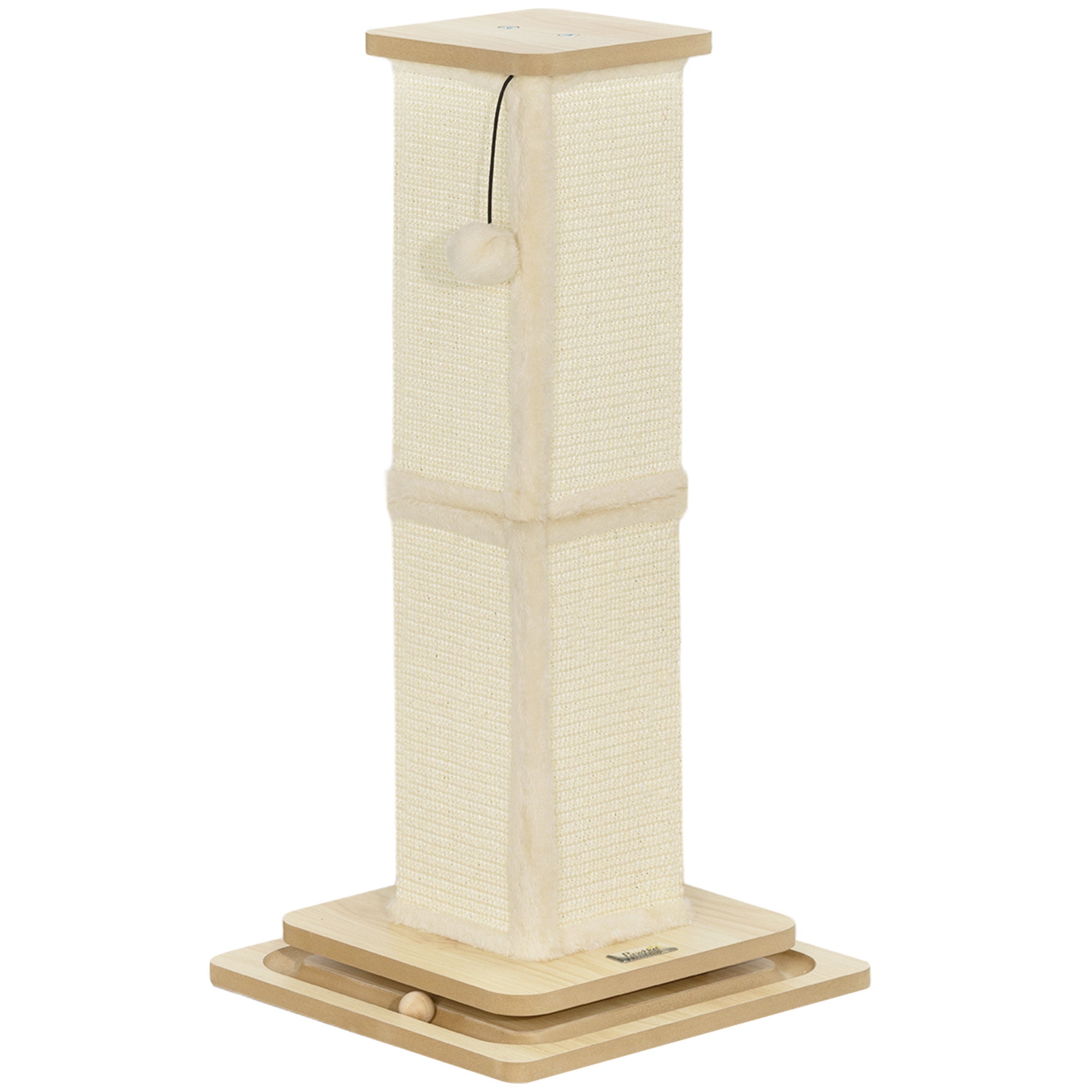 PawHut Cat Scratching Post, 67cm Cat Scratcher with Sisal Scratching Post, Track Ball Toy, Hanging Ball, 3 in 1 Cat Scratcher Post for Indoor Kittens