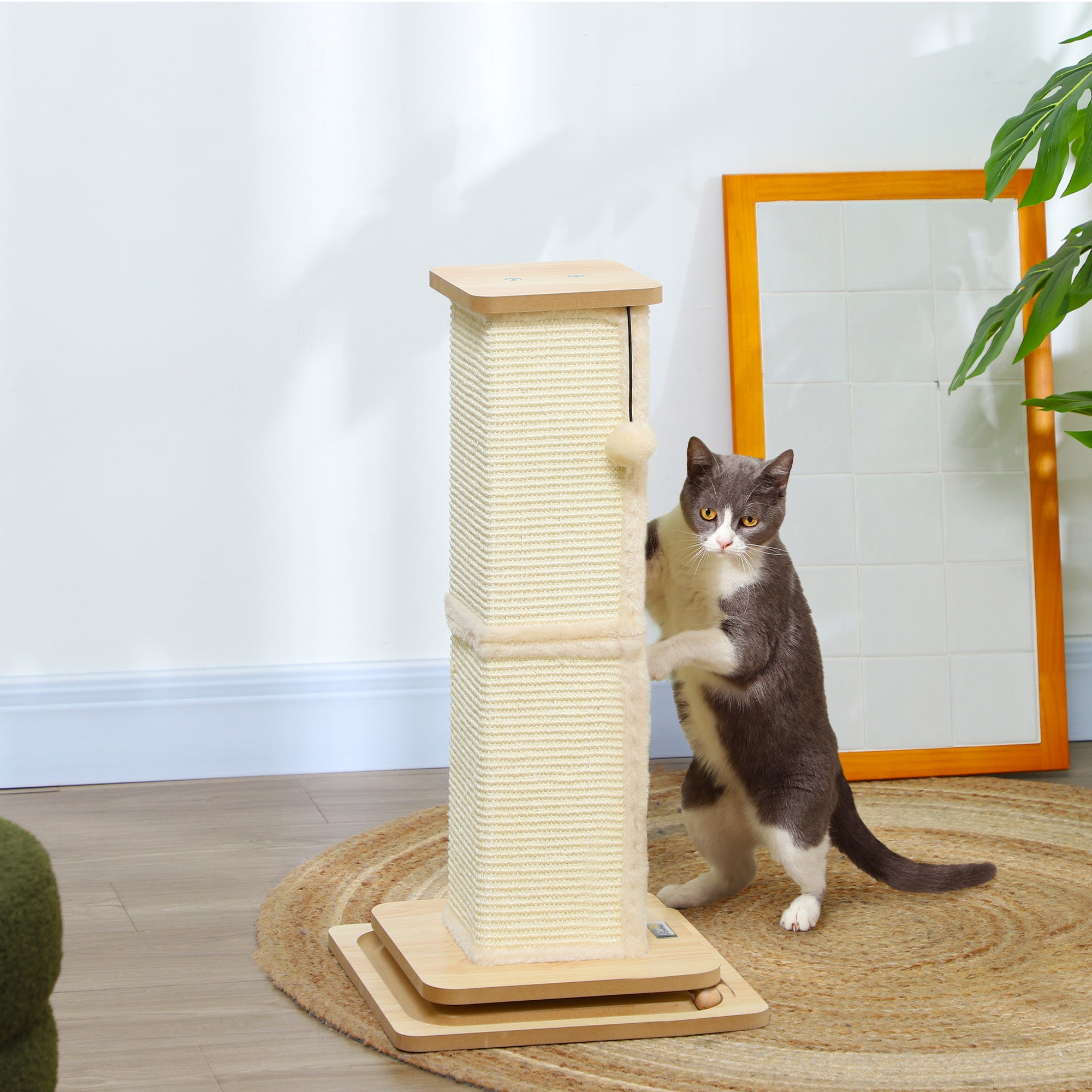 PawHut Cat Scratching Post, 67cm Cat Scratcher with Sisal Scratching Post, Track Ball Toy, Hanging Ball, 3 in 1 Cat Scratcher Post for Indoor Kittens