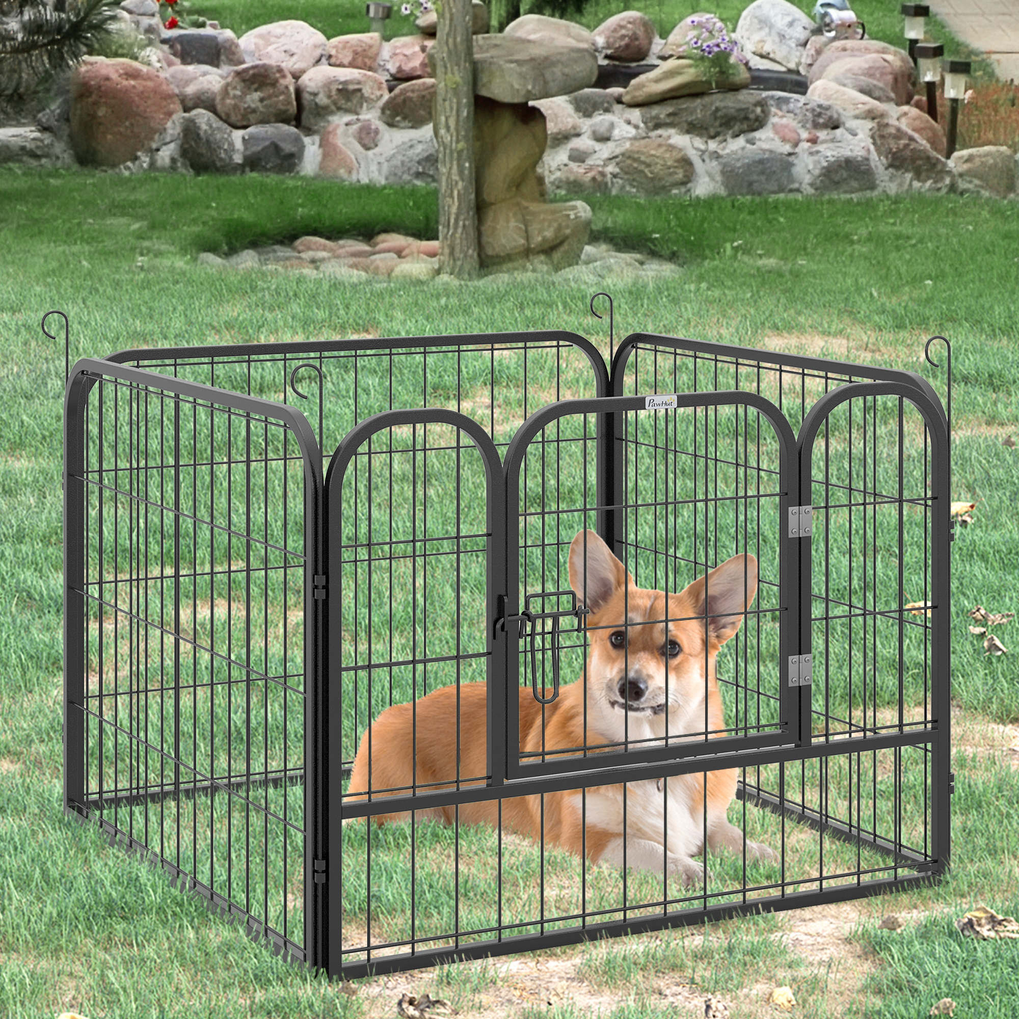 PawHut Heavy Duty Dog Playpen, 4 Panel Puppy Pen, Foldable Dog Kennel Both Indoor Outdoor Use Collapsible Design 82L x 82W x 60H (cm)