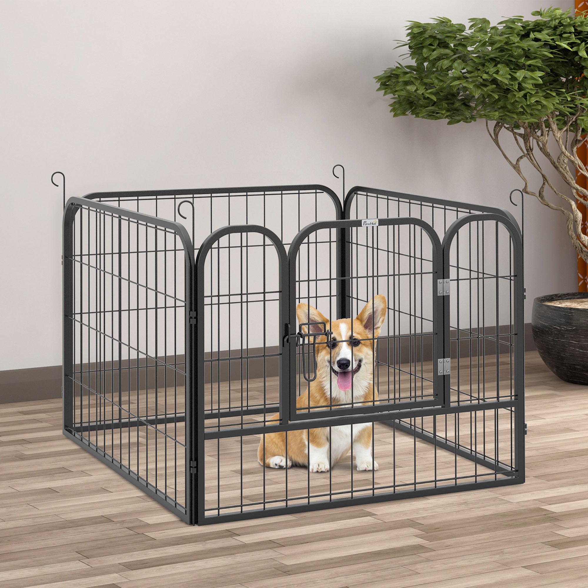 PawHut Heavy Duty Dog Playpen, 4 Panel Puppy Pen, Foldable Dog Kennel Both Indoor Outdoor Use Collapsible Design 82L x 82W x 60H (cm)