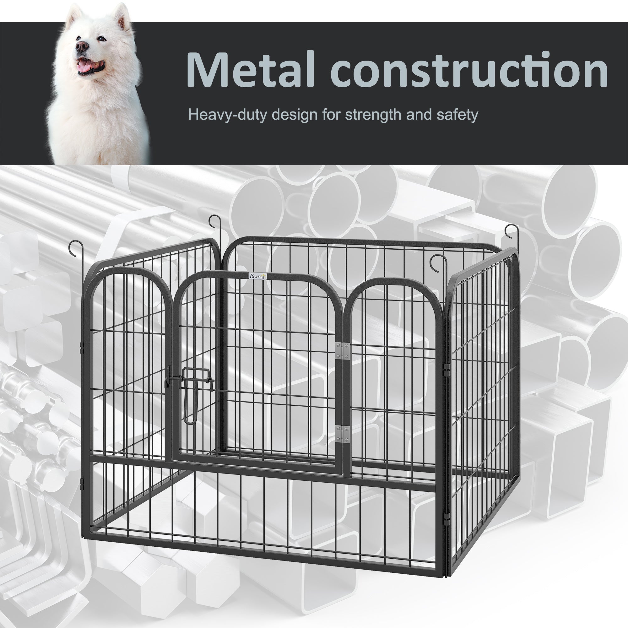 PawHut Heavy Duty Dog Playpen, 4 Panel Puppy Pen, Foldable Dog Kennel Both Indoor Outdoor Use Collapsible Design 82L x 82W x 60H (cm)