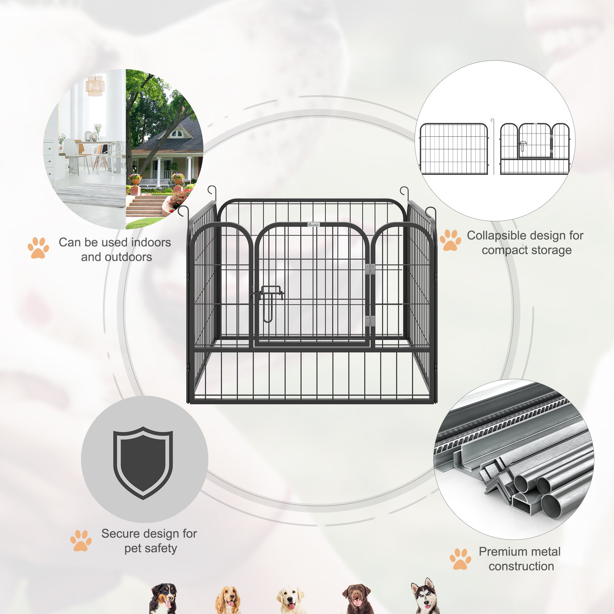 PawHut Heavy Duty Dog Playpen, 4 Panel Puppy Pen, Foldable Dog Kennel Both Indoor Outdoor Use Collapsible Design 82L x 82W x 60H (cm)