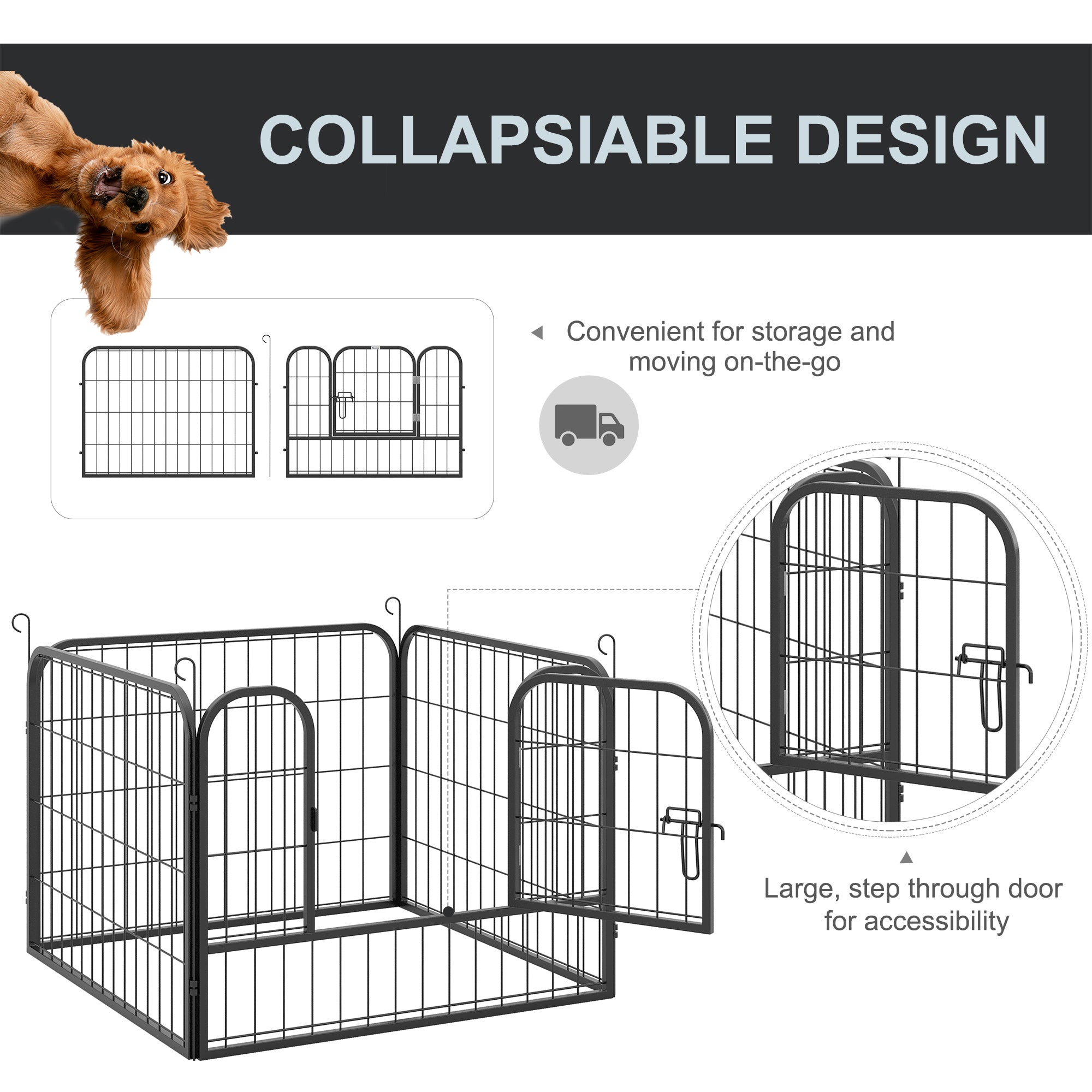 PawHut Heavy Duty Dog Playpen, 4 Panel Puppy Pen, Foldable Dog Kennel Both Indoor Outdoor Use Collapsible Design 82L x 82W x 60H (cm)
