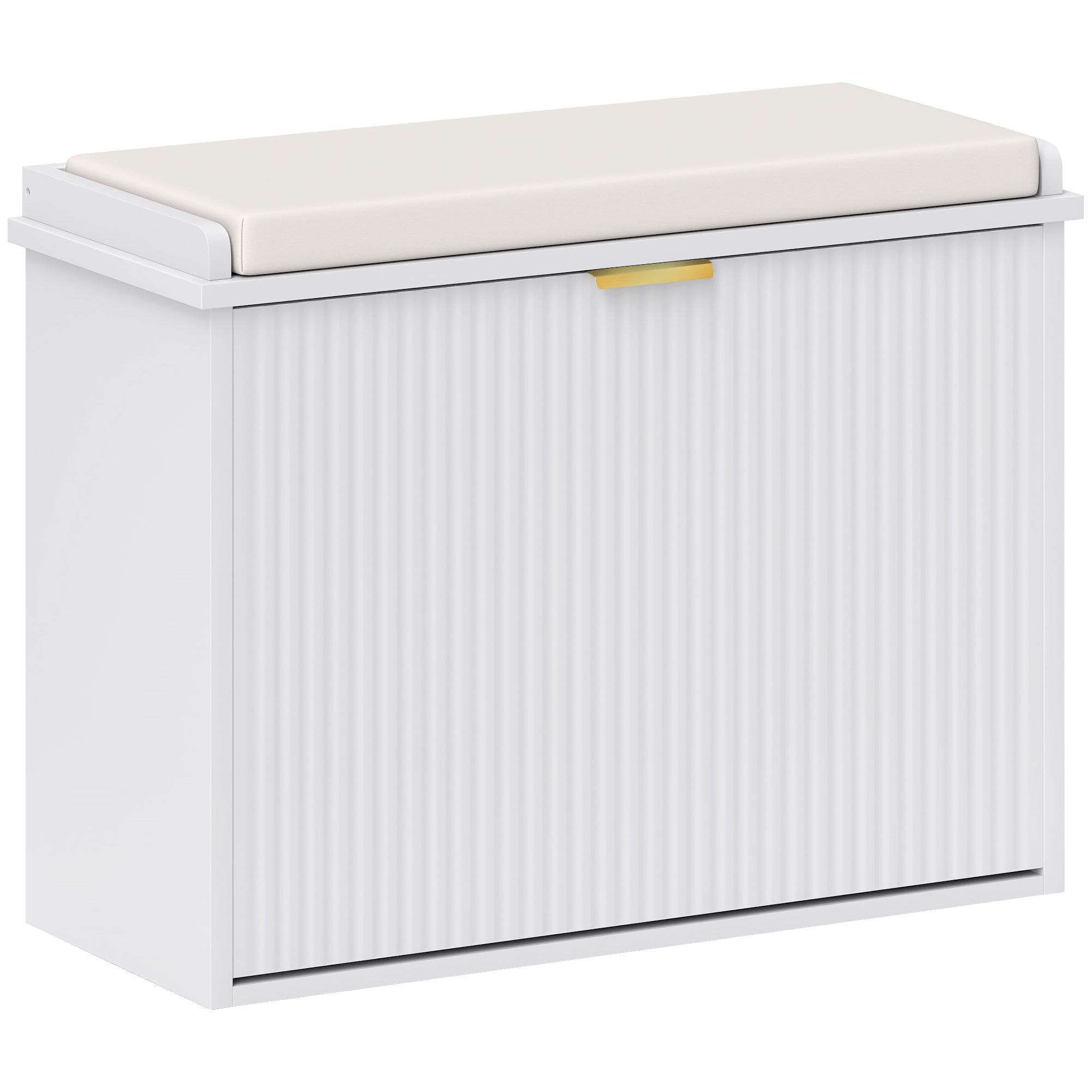 HOMCOM Shoe Bench with Padded Seat Cushion and Flip-Drawer, Entryway Bench Holds up to 265lb, Shoe Organizer for 8 Pairs of Shoes, 24.4 x 10.2 x 18.7 Inches, White