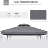 Outsunny 9.8' x 9.8' Square 2-Tier Gazebo Canopy Replacement Top Cover Outdoor Garden Sun Shade, Dark Grey