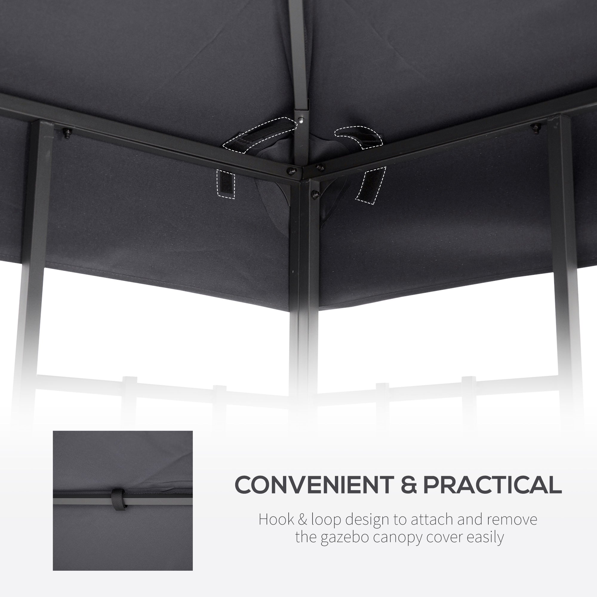 Outsunny 9.8' x 9.8' Square 2-Tier Gazebo Canopy Replacement Top Cover Outdoor Garden Sun Shade, Dark Grey
