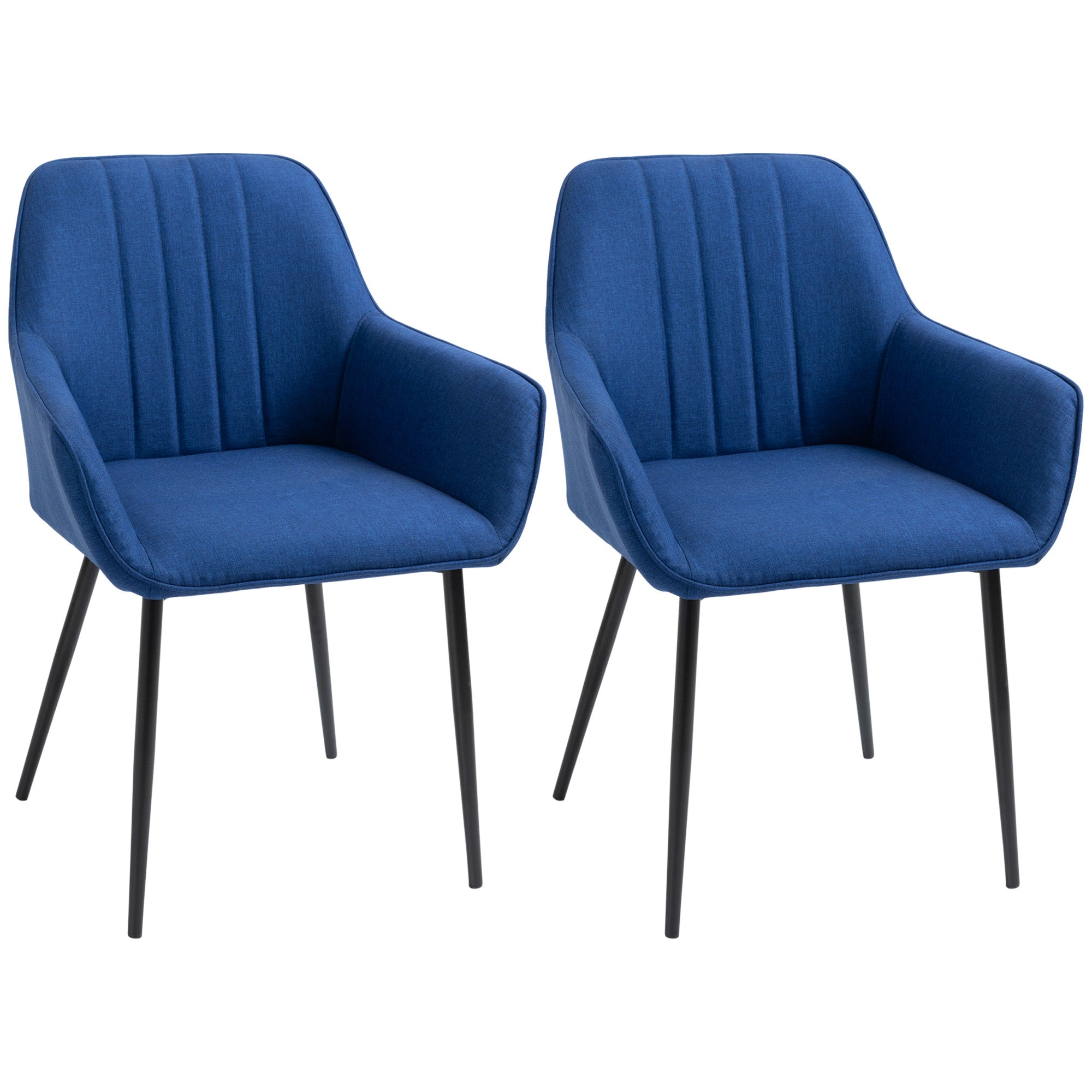 HOMCOM Dining Chairs Set of 2, Upholstered Kitchen Chairs, Linen Fabric Accent Arm Chairs with Metal Legs, Dark Blue