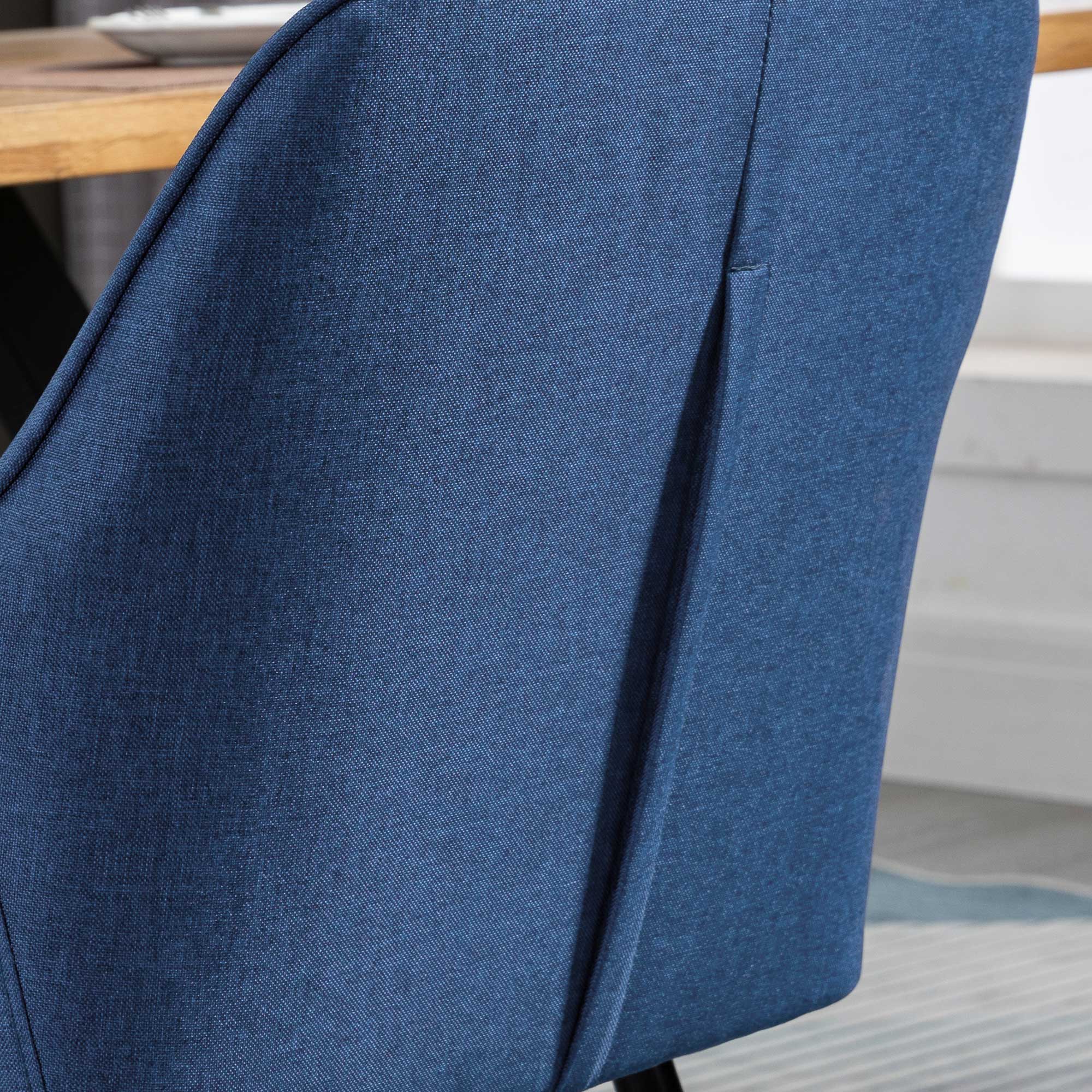 HOMCOM Dining Chairs Set of 2, Upholstered Kitchen Chairs, Linen Fabric Accent Arm Chairs with Metal Legs, Dark Blue