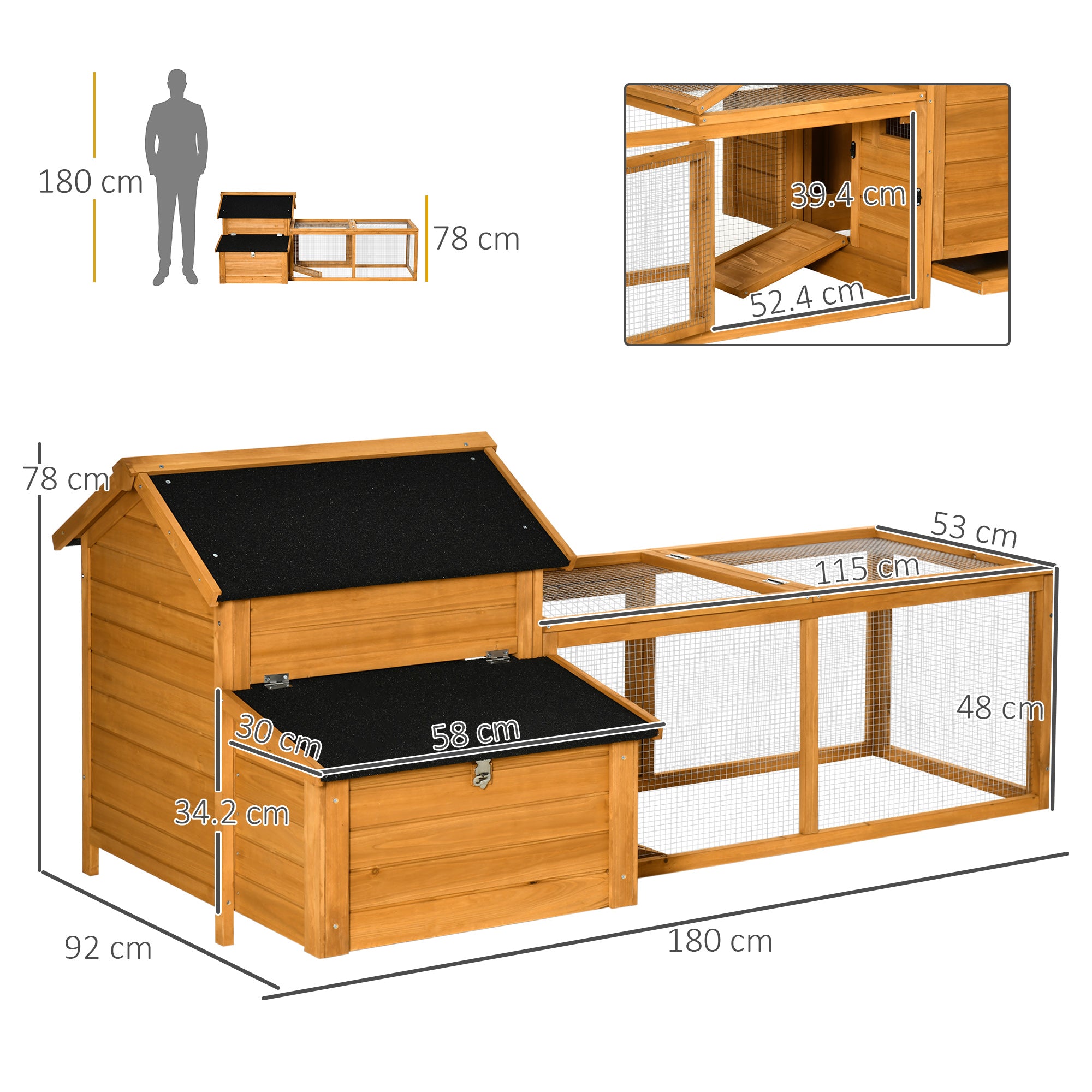 PawHut Chicken Coop with Run Hen House Wooden Poultry Cage Coops w/ Nesting Box Removable Tray Outdoor 180 x 92 x 78 cm, Yellow