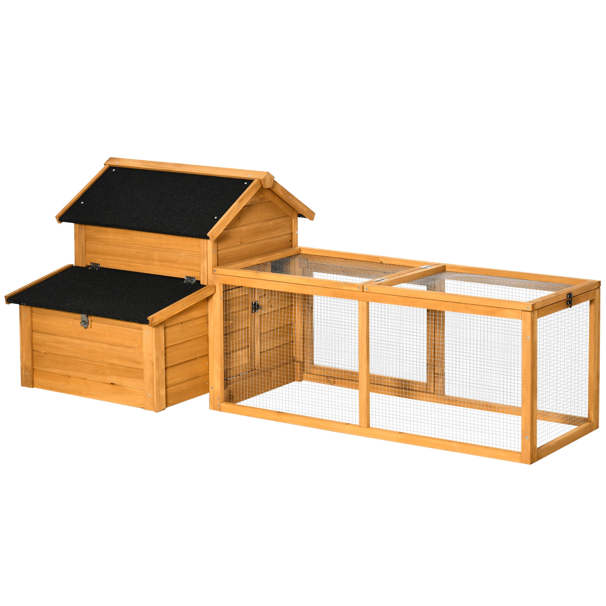 PawHut Chicken Coop with Run Hen House Wooden Poultry Cage Coops w/ Nesting Box Removable Tray Outdoor 180 x 92 x 78 cm, Yellow