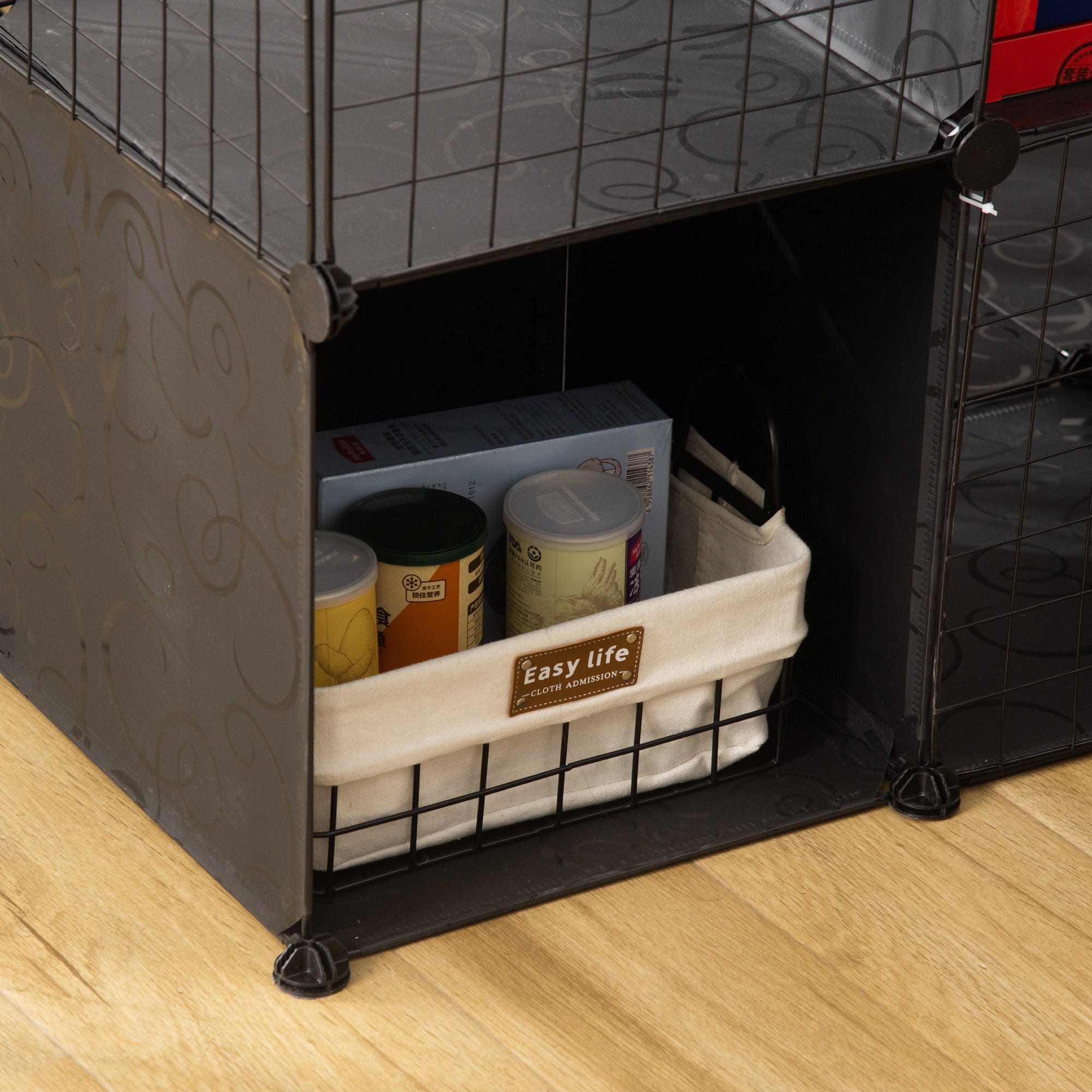 PawHut Small Animal Cage, 56 Panels Rabbit Cage Puppy Playpen with Anti-Slip Mats, Ramps, Pet Playpen for Rabbit, Chinchilla, Hedgehog, Black