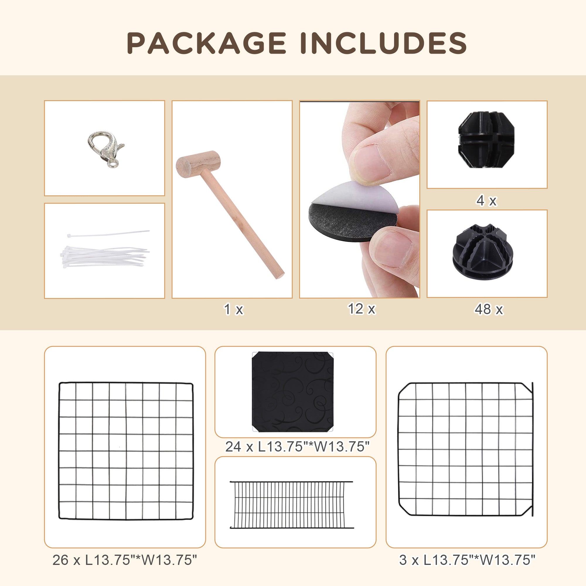 PawHut Small Animal Cage, 56 Panels Rabbit Cage Puppy Playpen with Anti-Slip Mats, Ramps, Pet Playpen for Rabbit, Chinchilla, Hedgehog, Black
