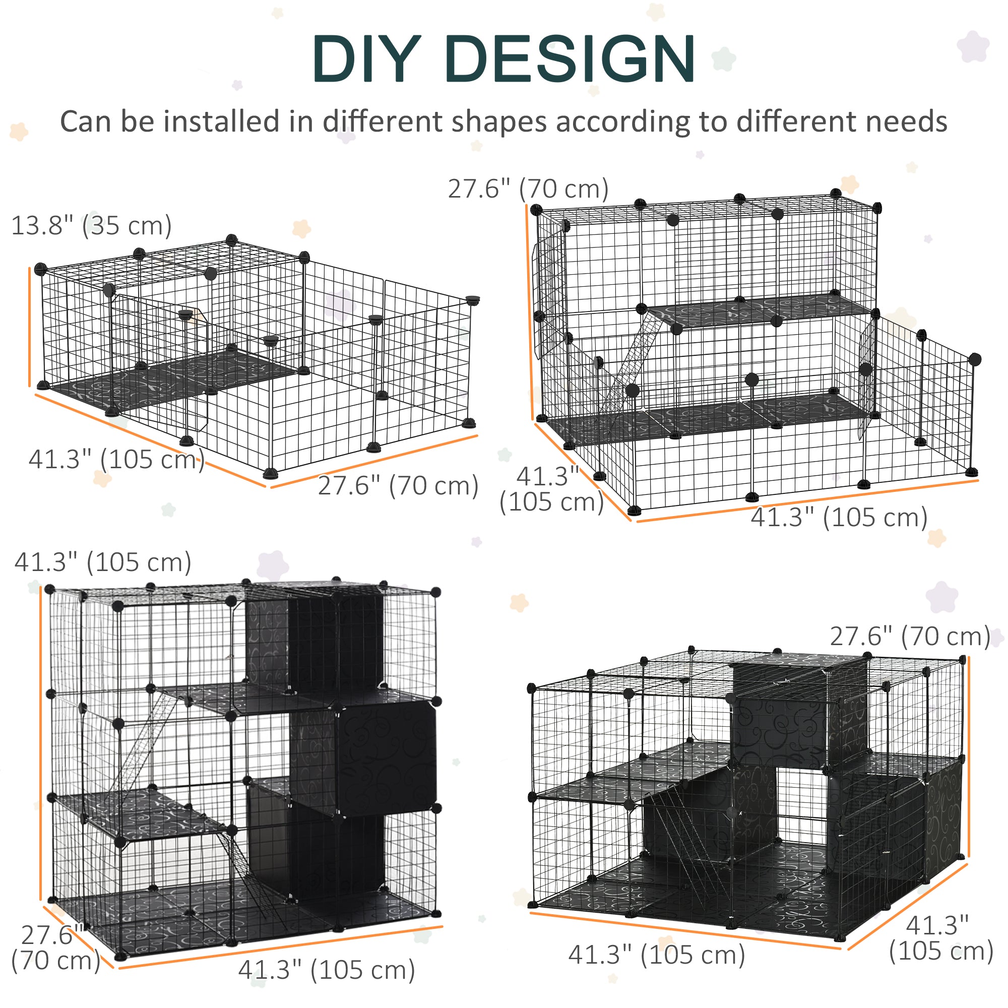 PawHut Small Animal Cage, 56 Panels Rabbit Cage Puppy Playpen with Anti-Slip Mats, Ramps, Pet Playpen for Rabbit, Chinchilla, Hedgehog, Black