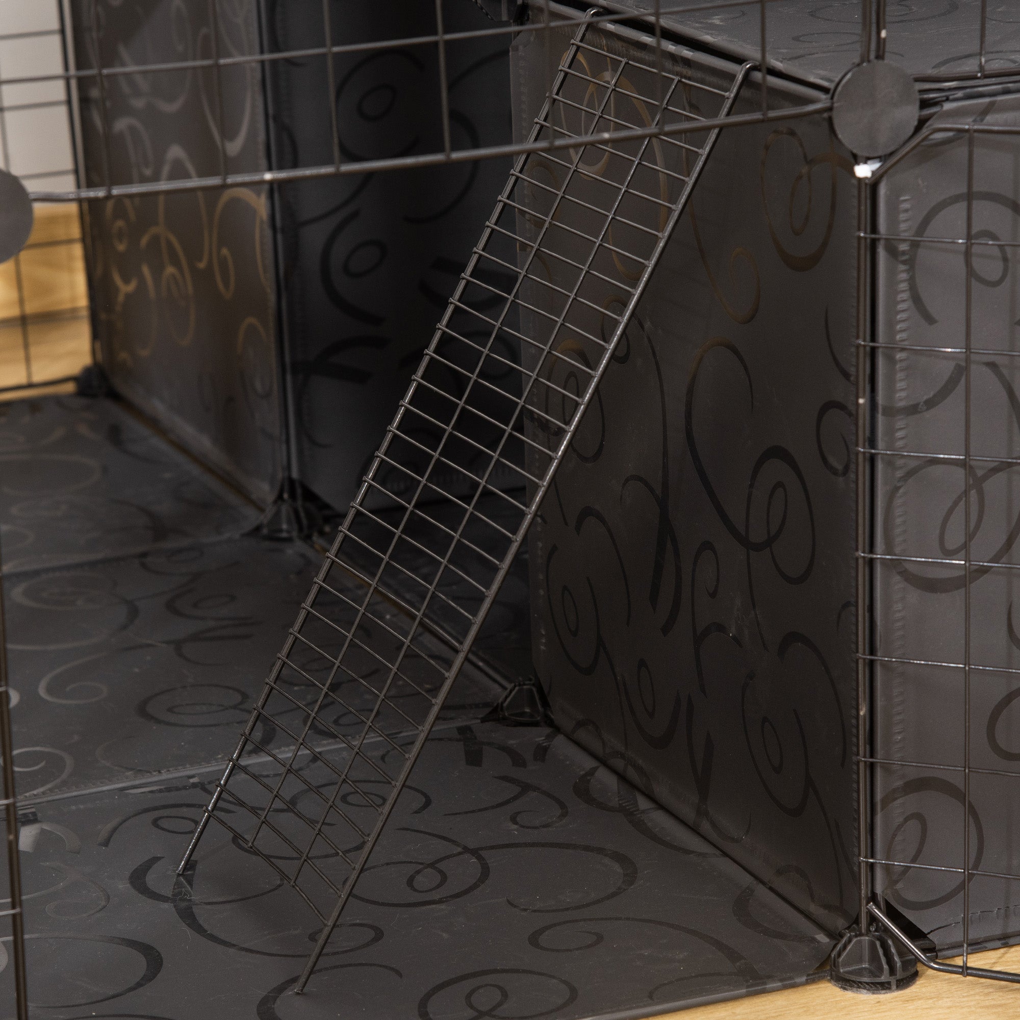 PawHut Small Animal Cage, 56 Panels Rabbit Cage Puppy Playpen with Anti-Slip Mats, Ramps, Pet Playpen for Rabbit, Chinchilla, Hedgehog, Black