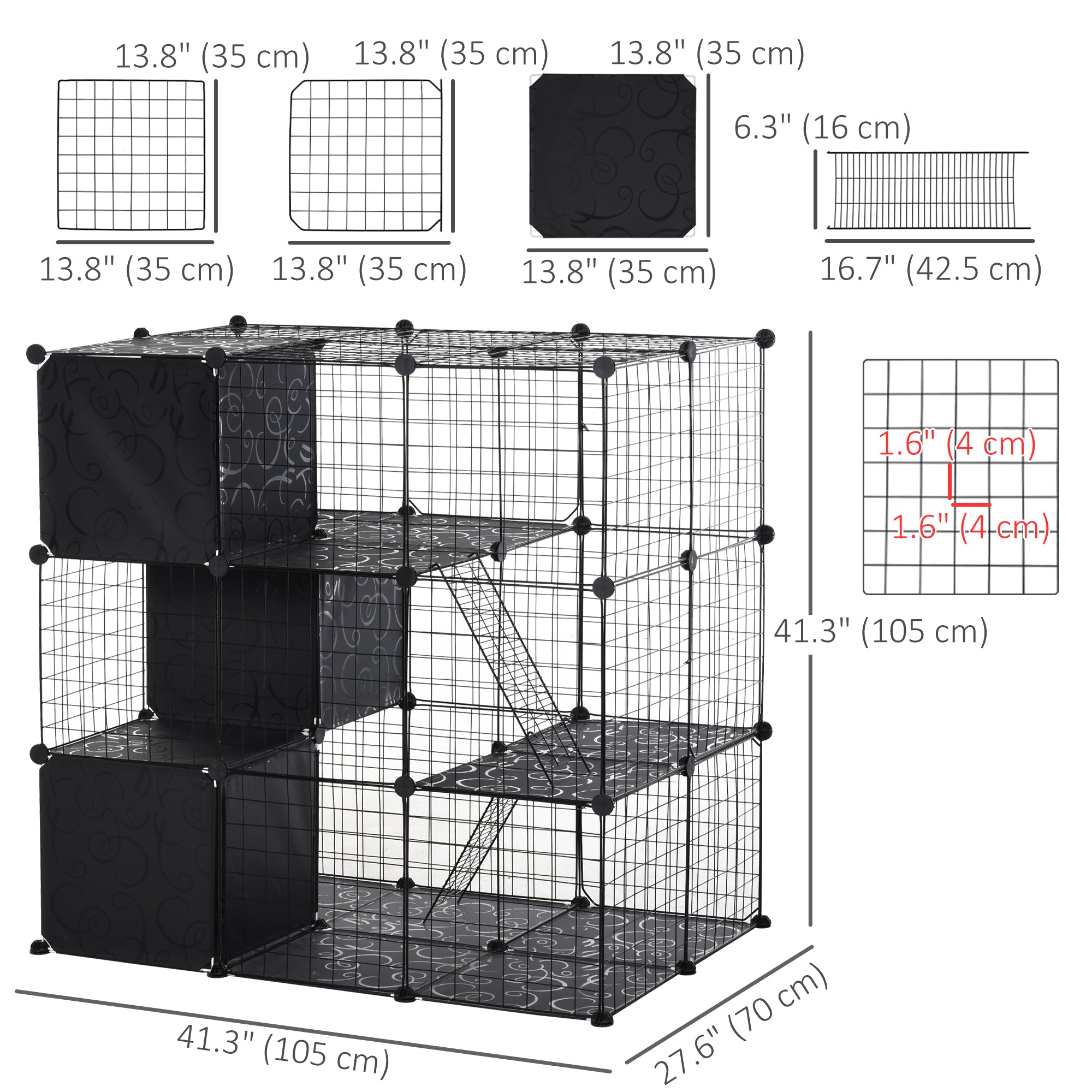 PawHut Small Animal Cage, 56 Panels Rabbit Cage Puppy Playpen with Anti-Slip Mats, Ramps, Pet Playpen for Rabbit, Chinchilla, Hedgehog, Black