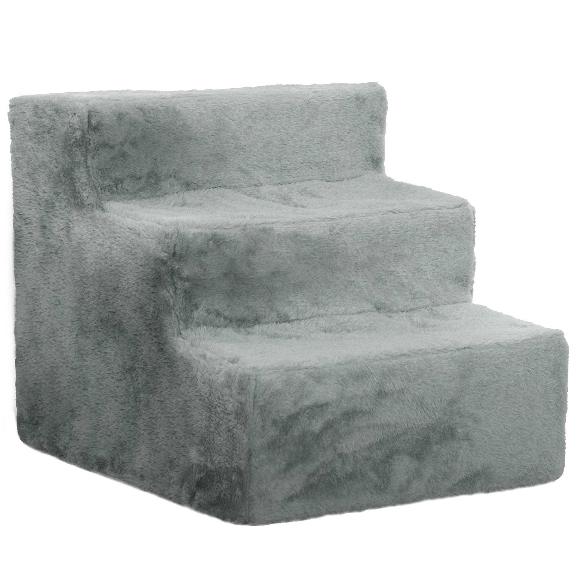 PawHut Dog Steps for Sofa, 3 Steps Dog Stairs, Pet Stairs, with Washable Plush Cover, for Small Breeds, Cats - Light Grey