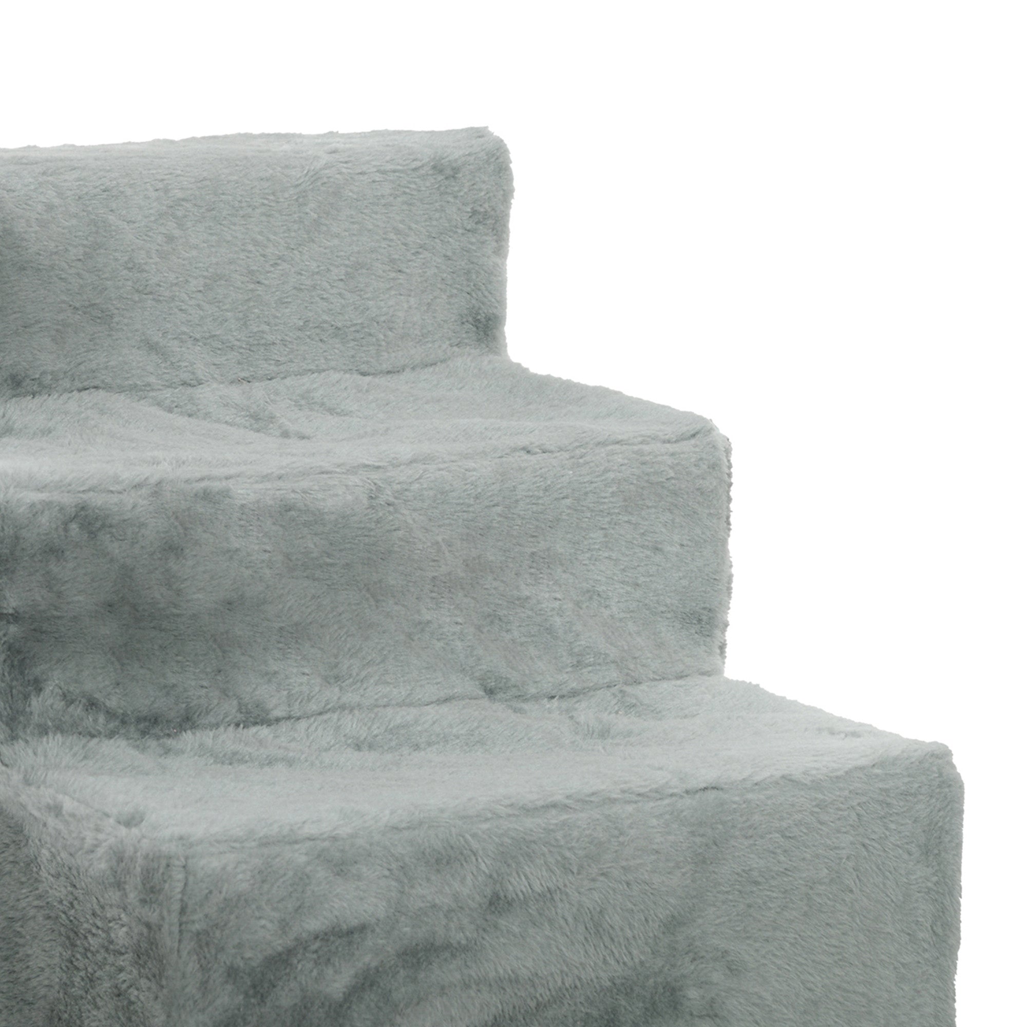 PawHut Dog Steps for Sofa, 3 Steps Dog Stairs, Pet Stairs, with Washable Plush Cover, for Small Breeds, Cats - Light Grey