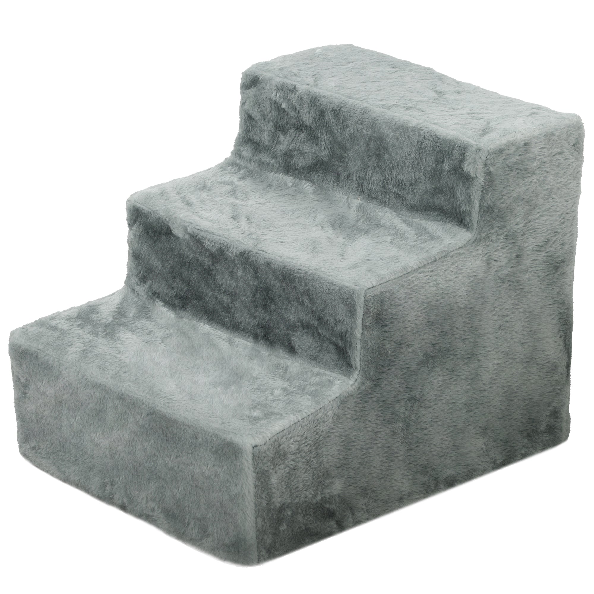 PawHut Dog Steps for Sofa, 3 Steps Dog Stairs, Pet Stairs, with Washable Plush Cover, for Small Breeds, Cats - Light Grey