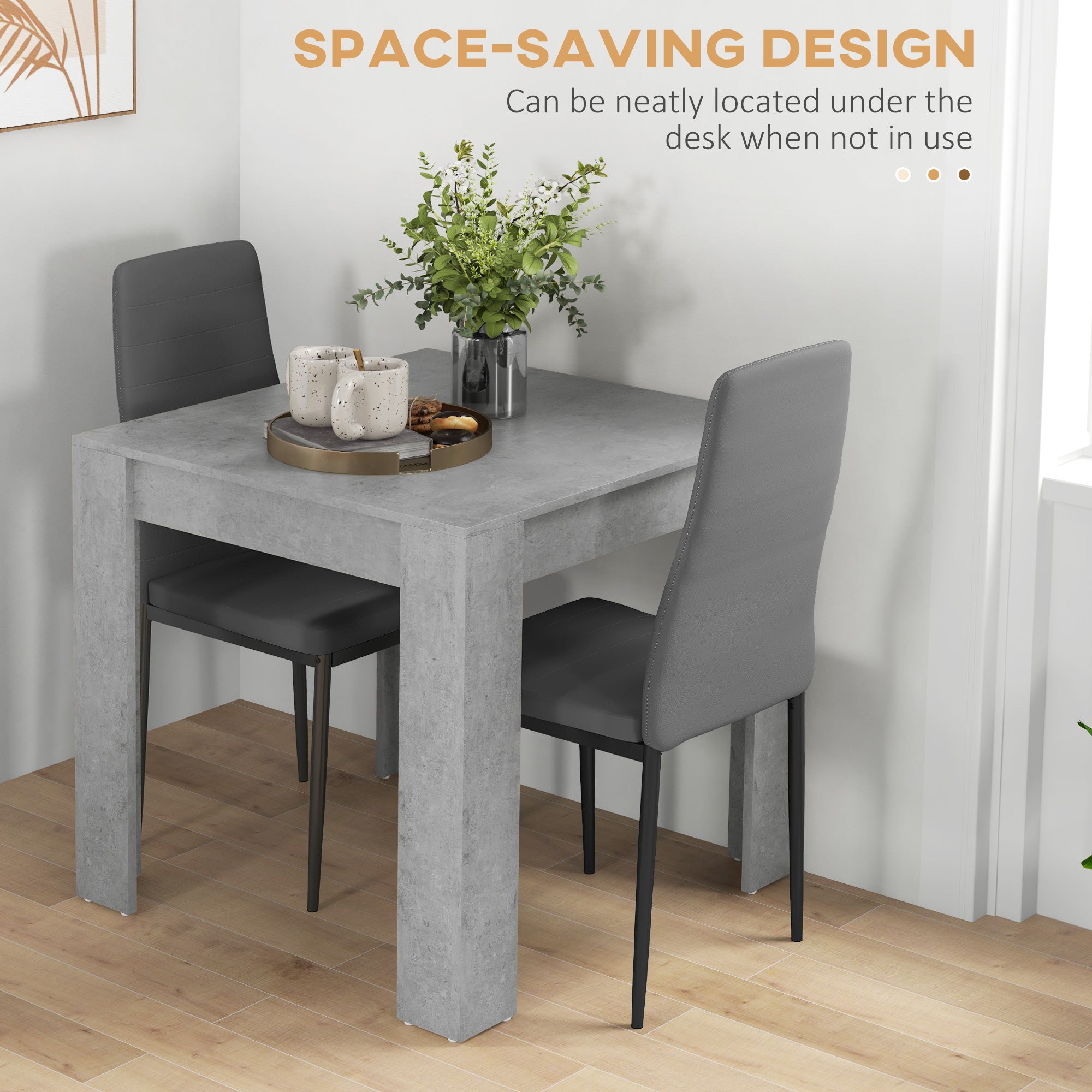 HOMCOM Dining Table Set for 2, 3 Piece Kitchen Table and Chairs with Steel Legs and High Back, Space-Saving Square Table and Upholstered Chairs for Small Spaces, Grey